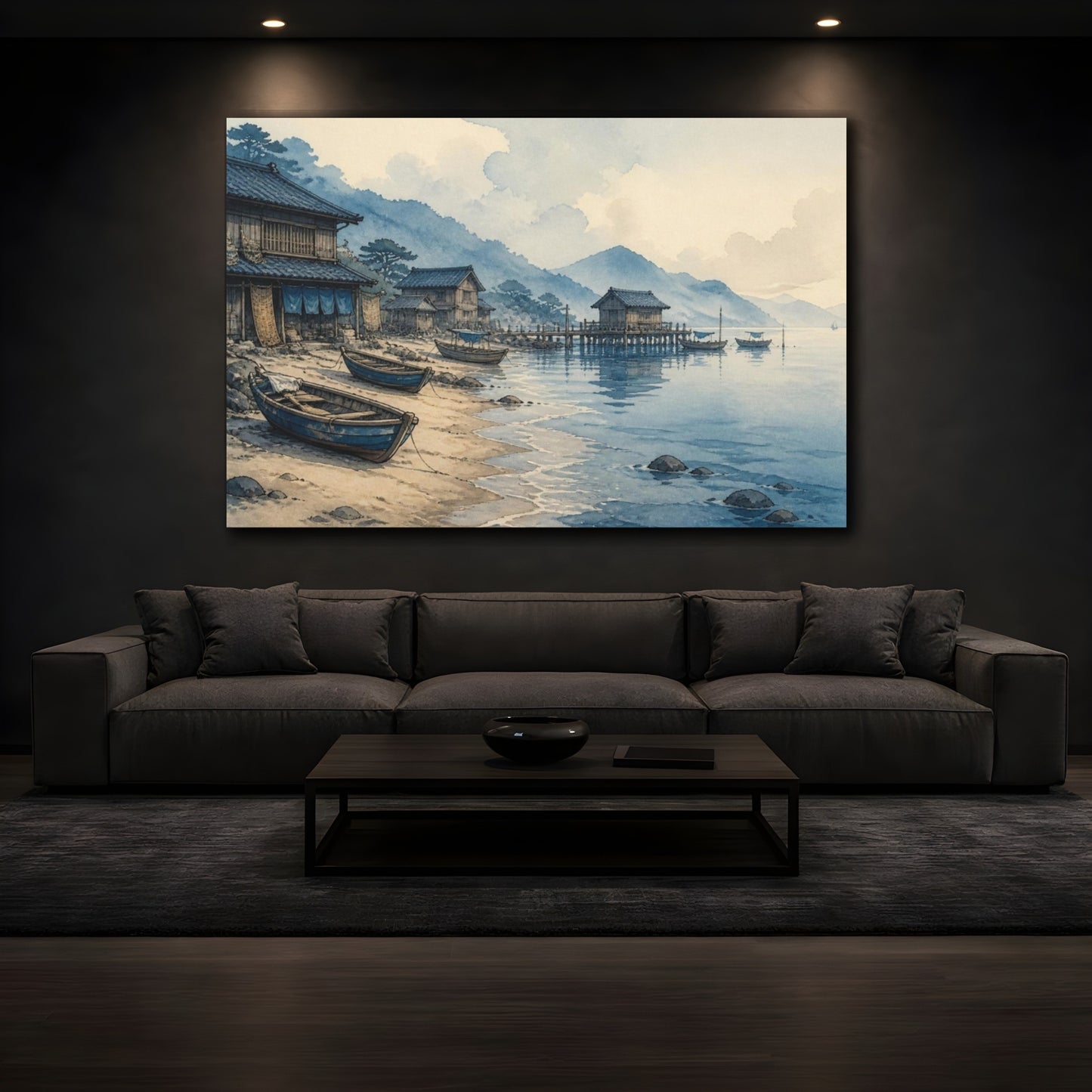 Mockup 3. Japanese Coastal Fishing Huts shown as canvas print