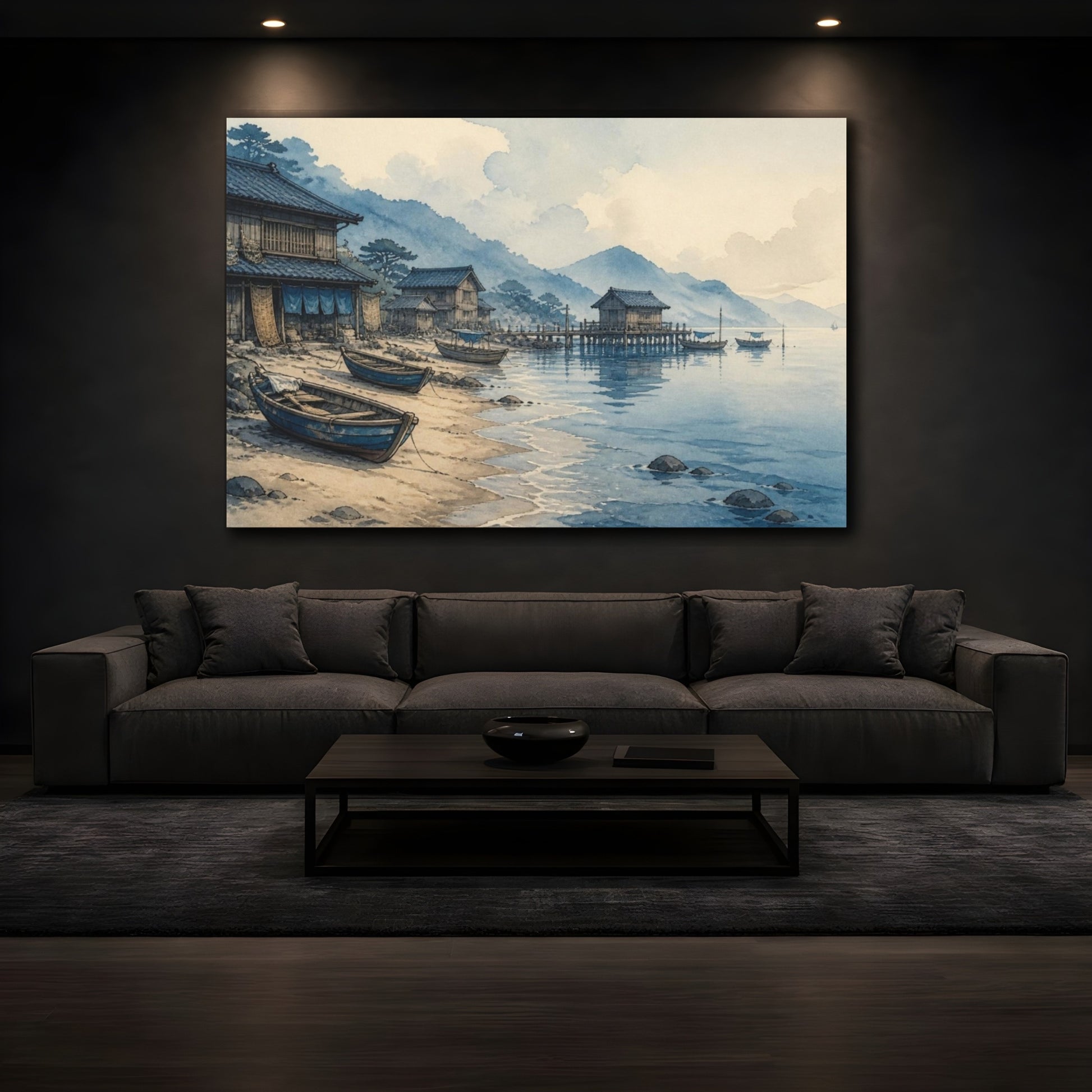 Mockup 3. Japanese Coastal Fishing Huts shown as canvas print