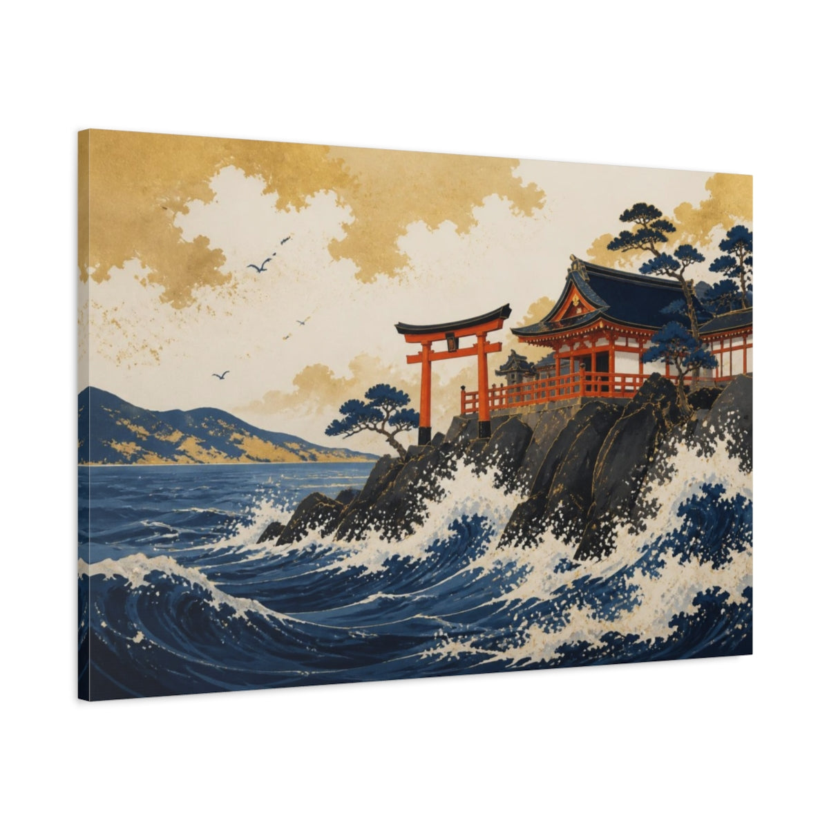 Main Mockup. Japanese Coastal Shrine shown as canvas print