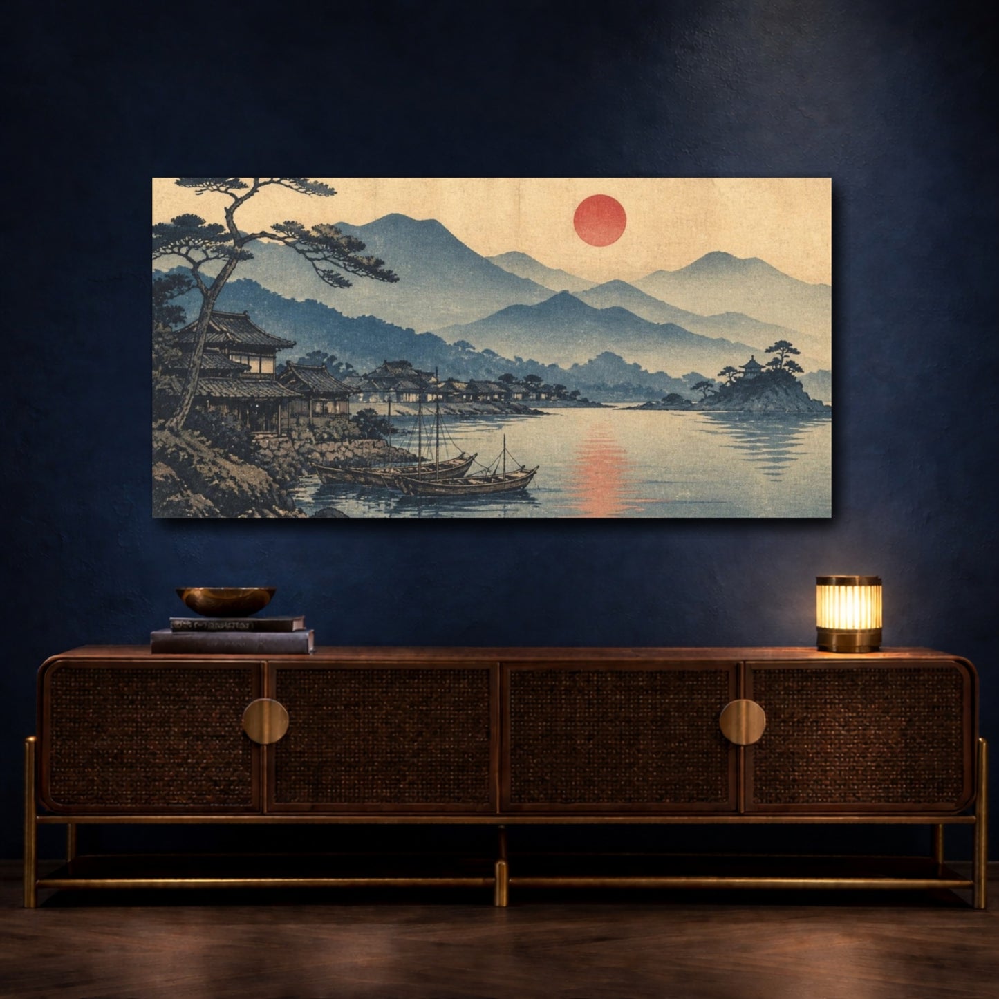 Mockup 4. Japanese Coastal Village Sunset shown as canvas print