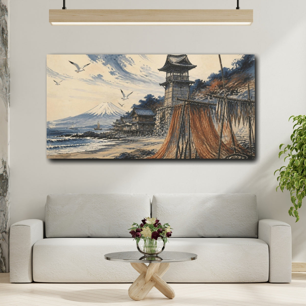 Mockup 2. Japanese Coastal Village With Nets shown as canvas print