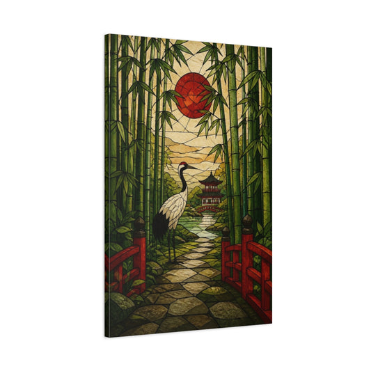 Main Mockup. Japanese Crane In Bamboo shown as canvas print