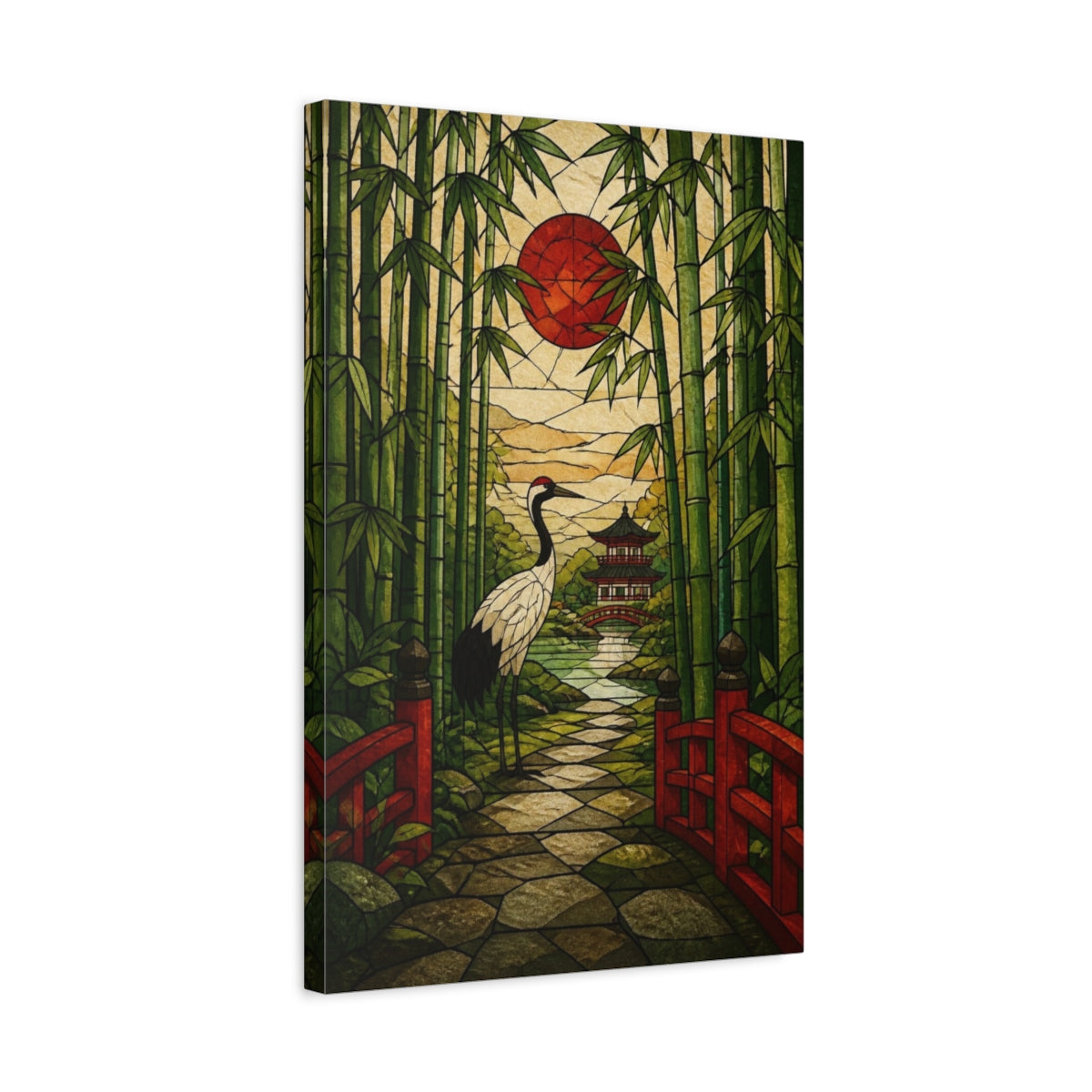 Side Mockup 3. Japanese Crane In Bamboo shown as canvas print