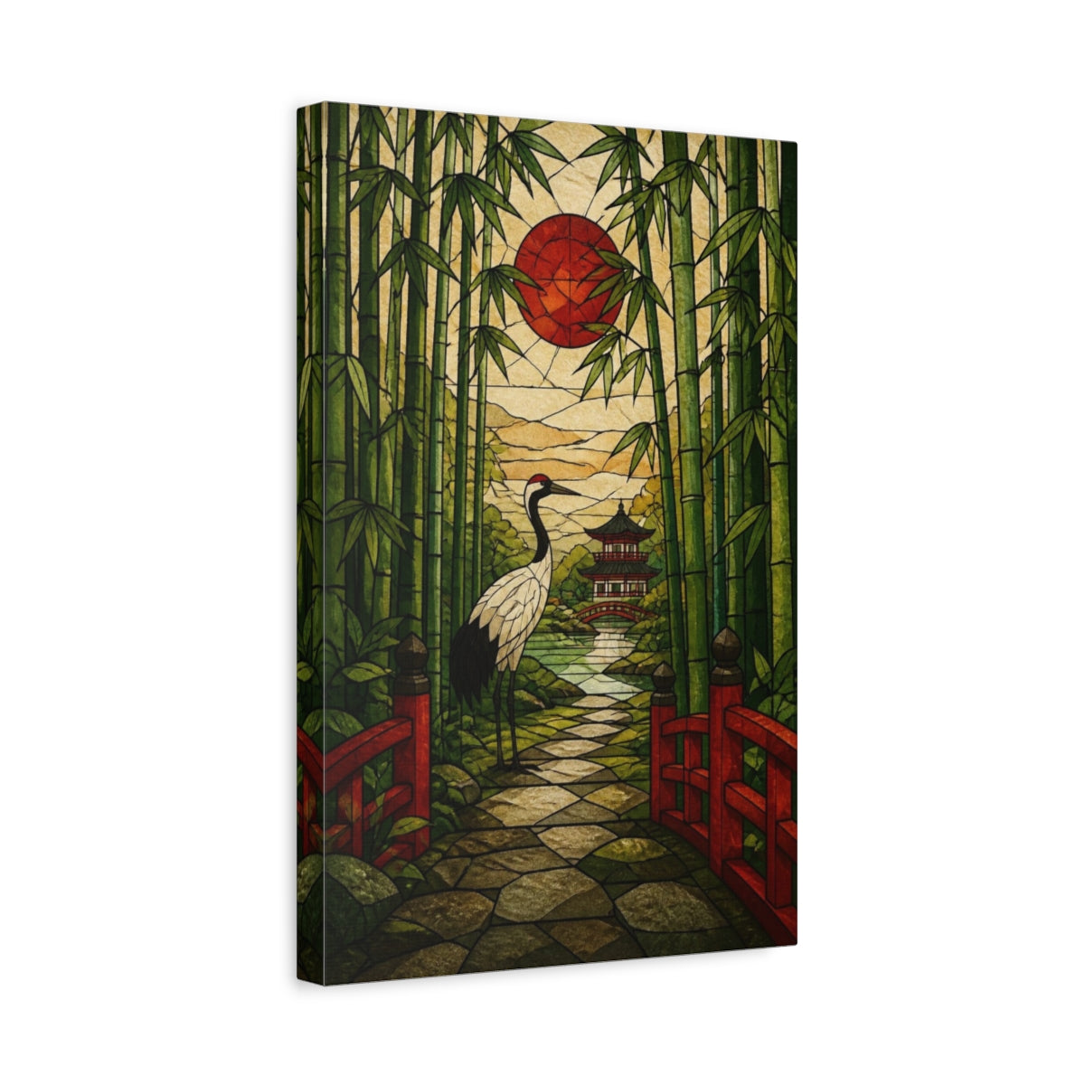 Side Mockup 4. Japanese Crane In Bamboo shown as canvas print