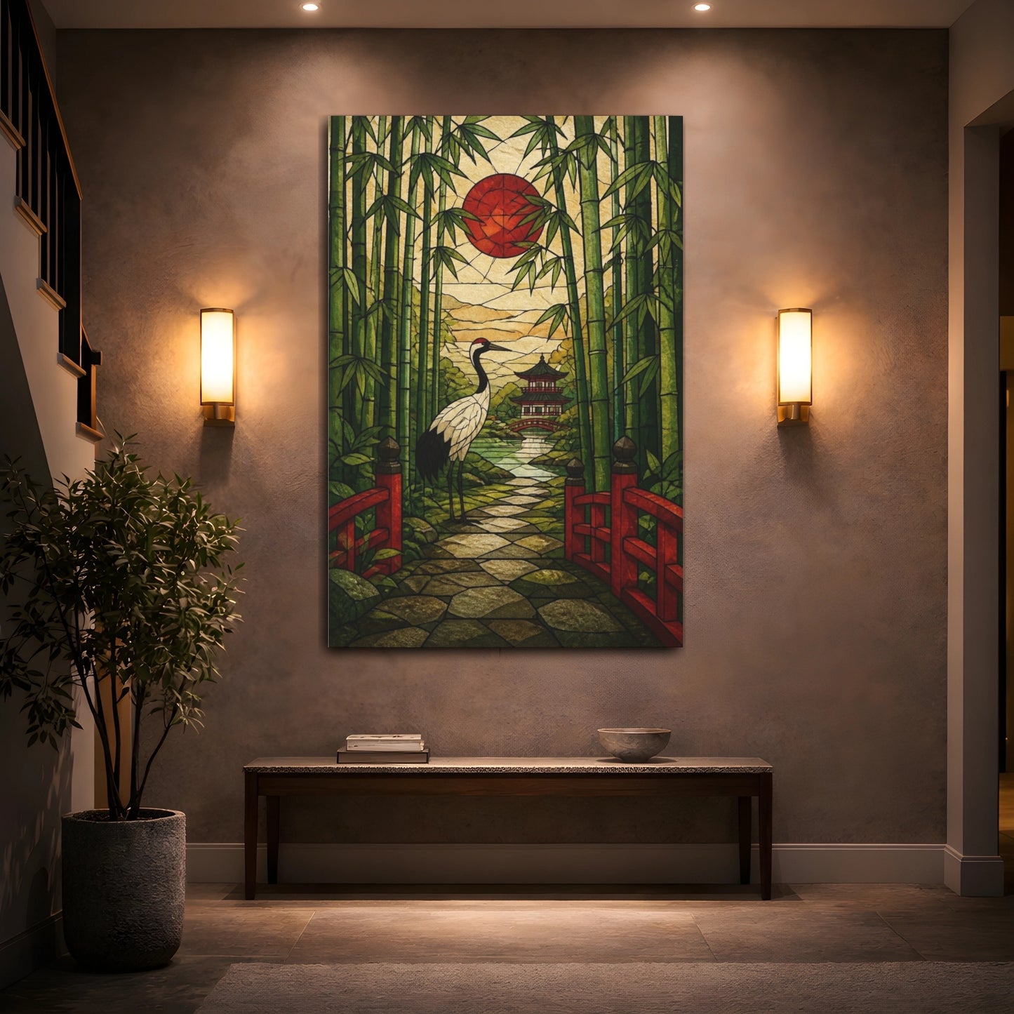 Mockup 2. Japanese Crane In Bamboo shown as canvas print