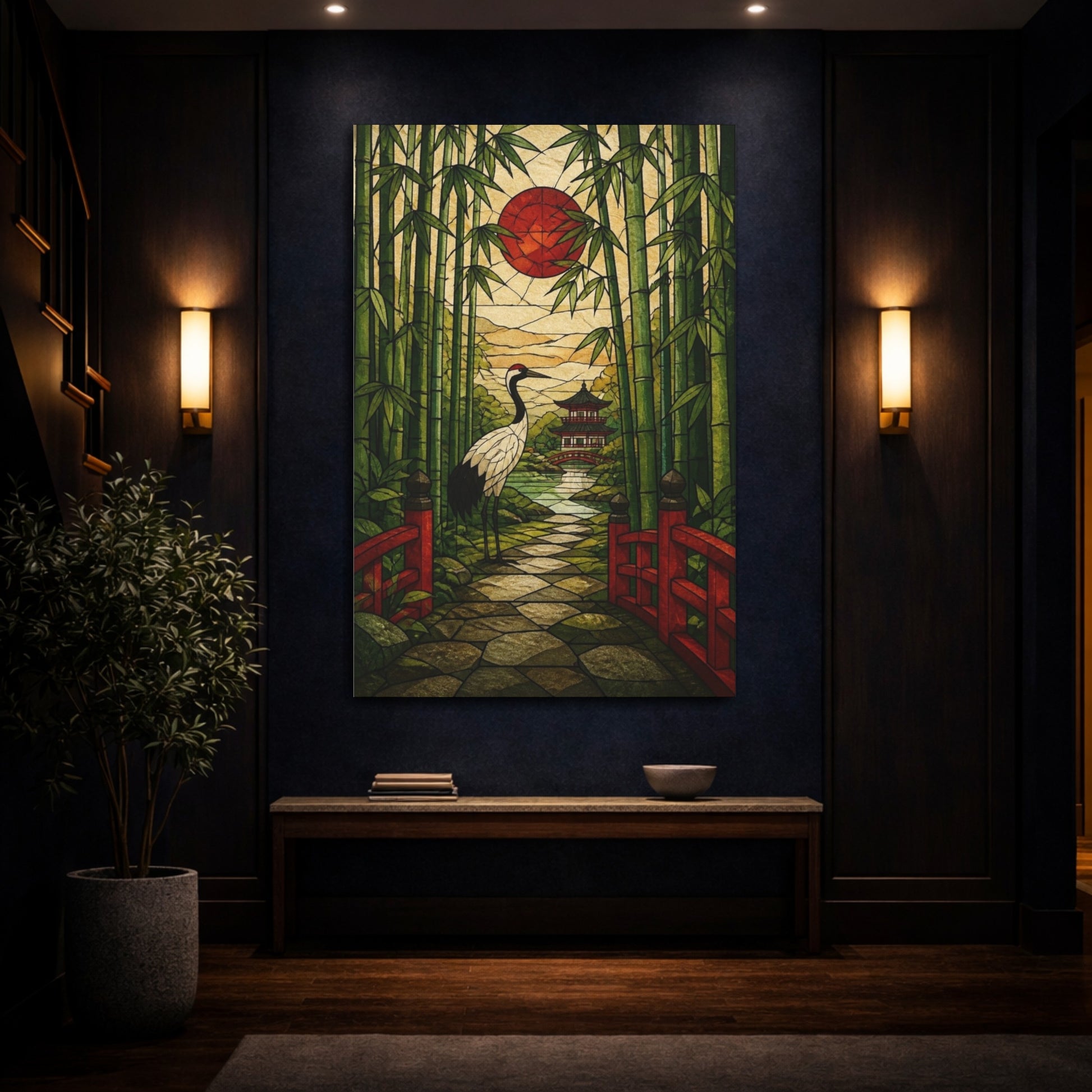 Mockup 4. Japanese Crane In Bamboo shown as canvas print