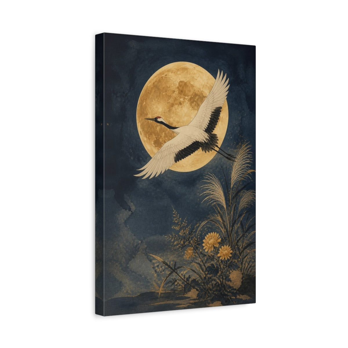 Side Mockup 4. Japanese Crane Moon shown as canvas print