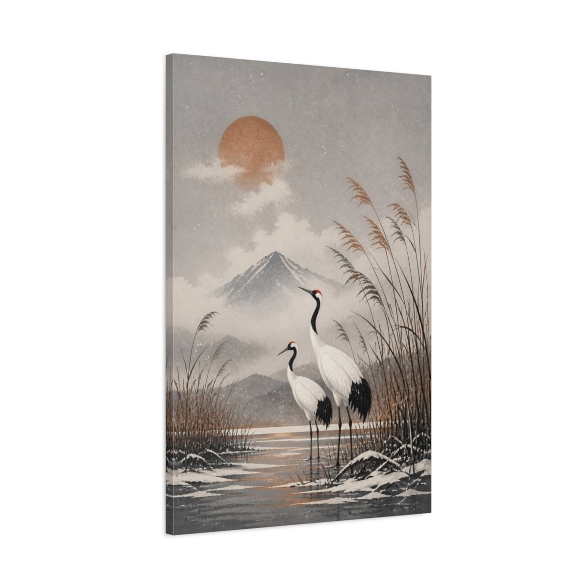 Main Mockup. Japanese Crane Pair shown as canvas print
