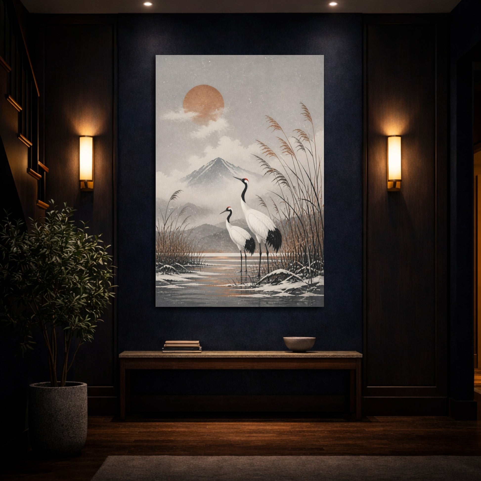 Mockup 4. Japanese Crane Pair shown as canvas print