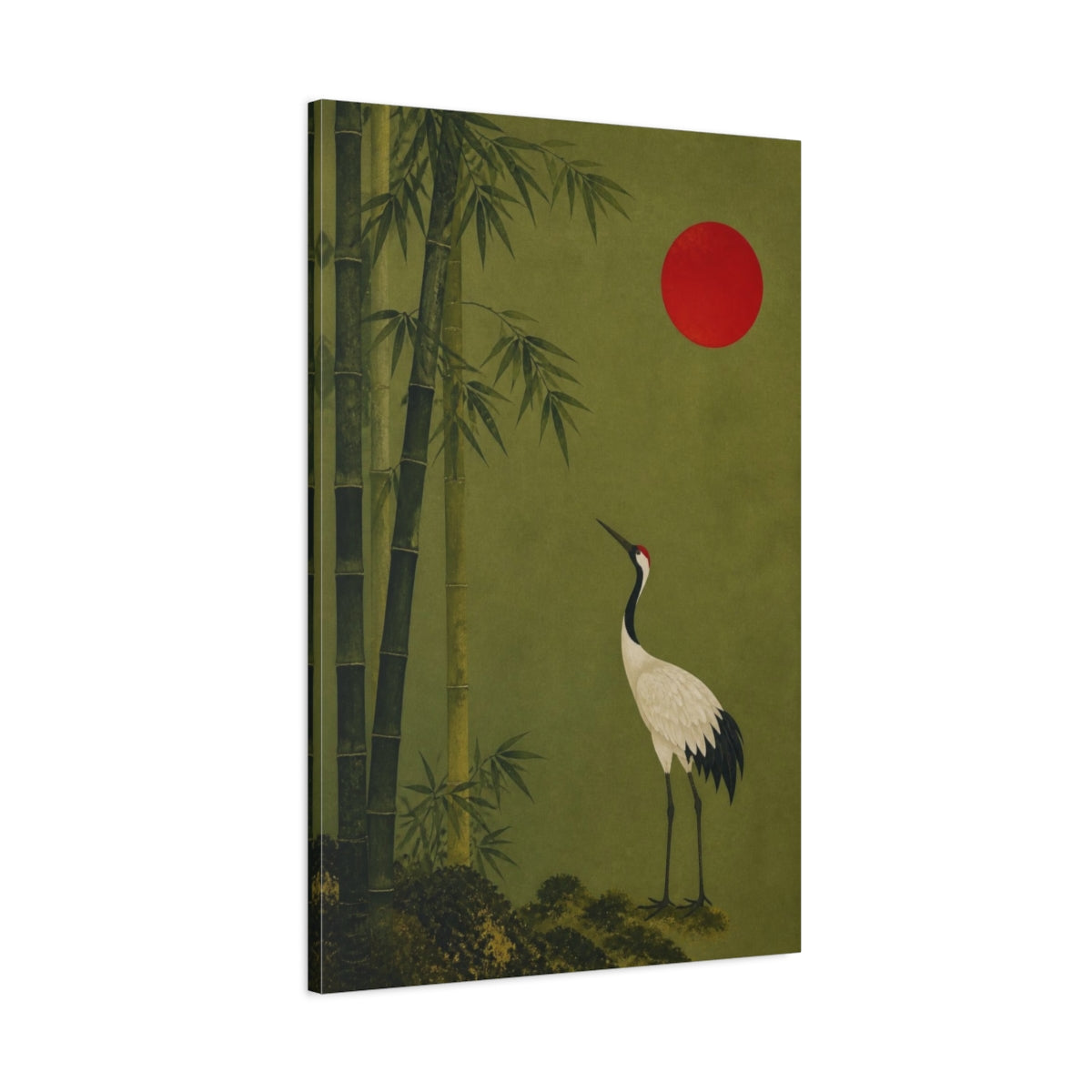 Main Mockup. Japanese Crane With Bamboo shown as canvas print