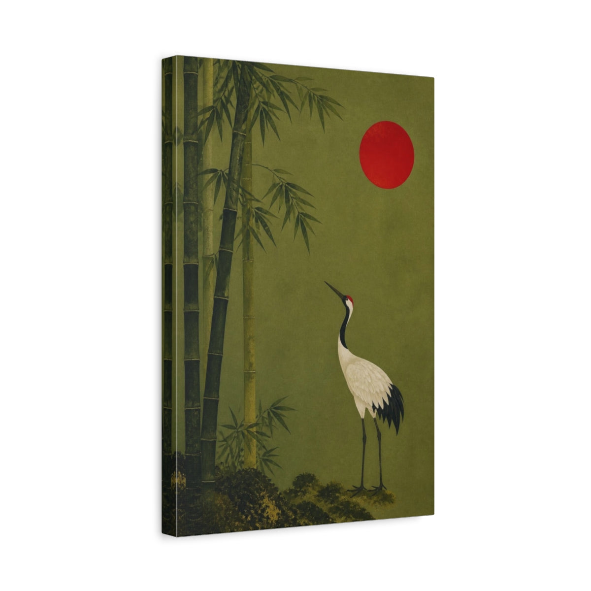 Side Mockup 4. Japanese Crane With Bamboo shown as canvas print