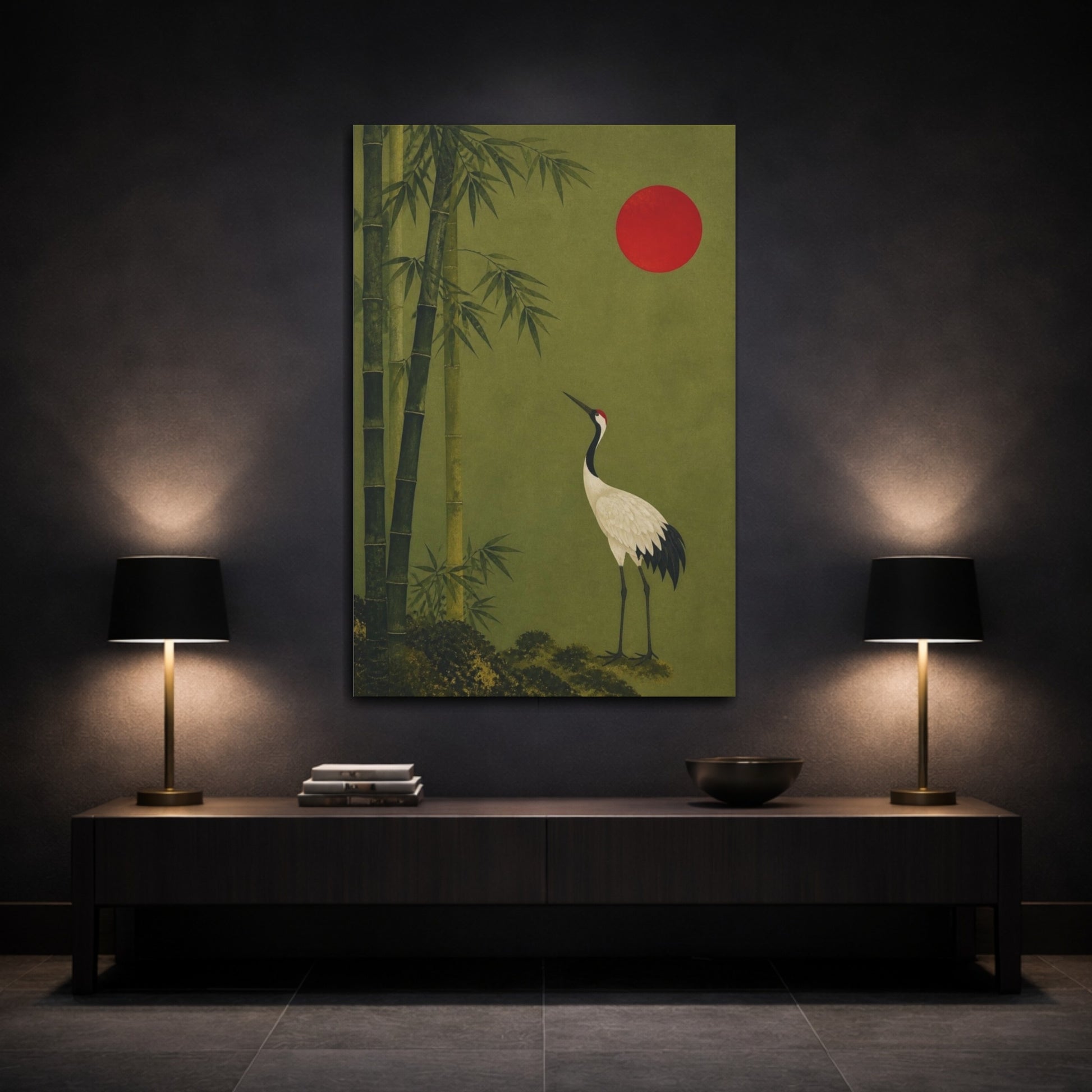 Mockup 3. Japanese Crane With Bamboo shown as canvas print