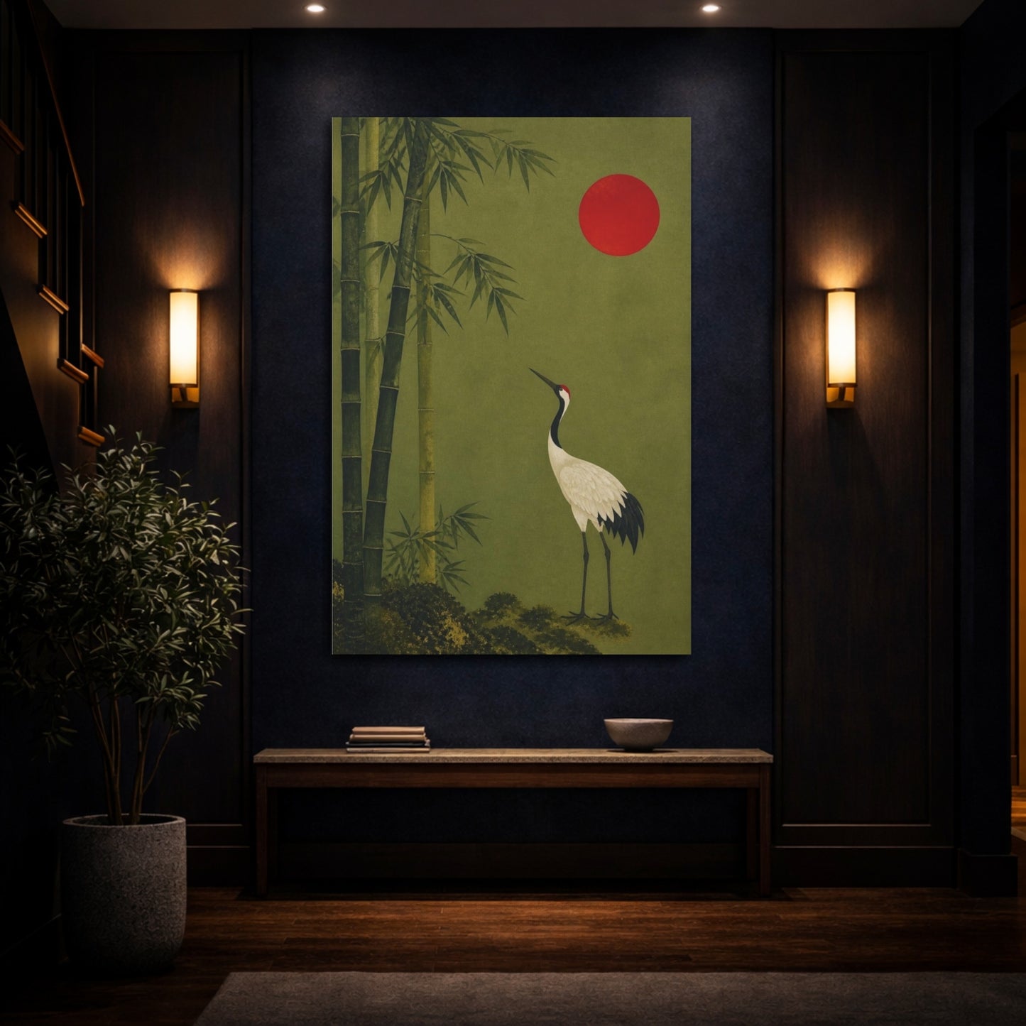 Mockup 4. Japanese Crane With Bamboo shown as canvas print
