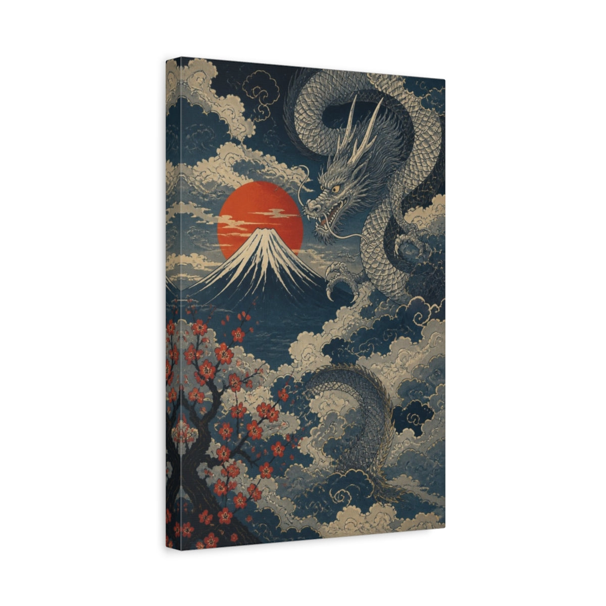 Side Mockup 4. Japanese Dragon Over Fuji shown as canvas print