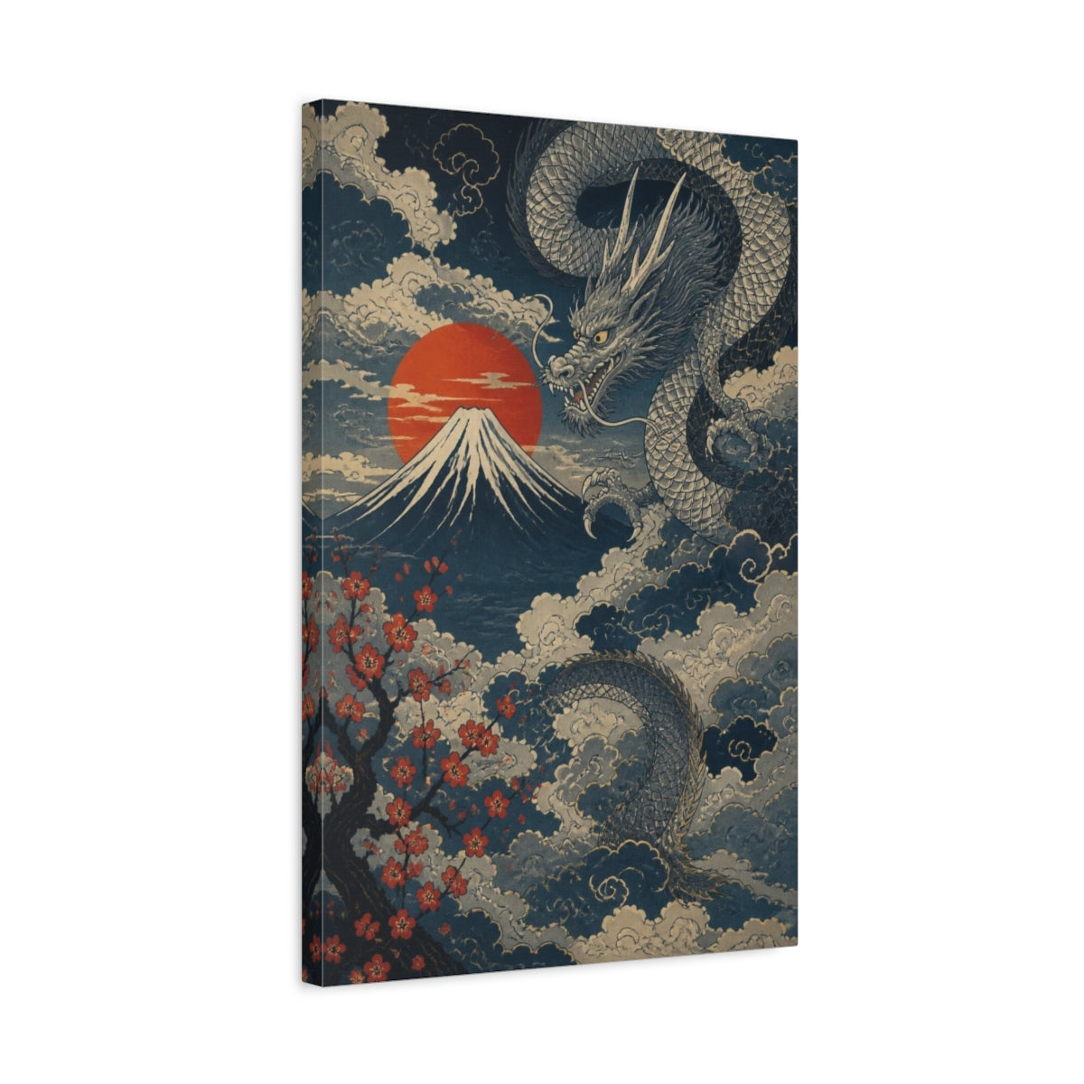 Side Mockup 3. Japanese Dragon Over Fuji shown as canvas print