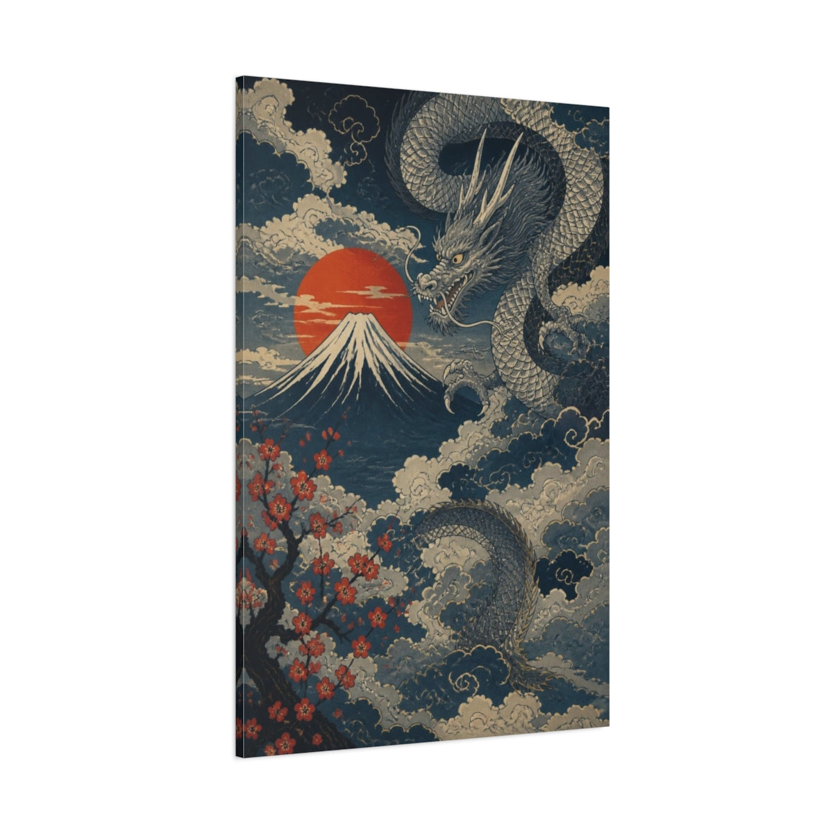 Side Mockup 1. Japanese Dragon Over Fuji shown as canvas print