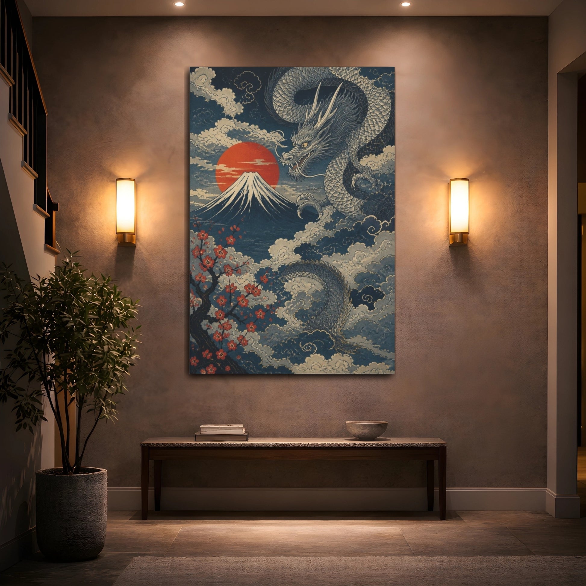 Mockup 2. Japanese Dragon Over Fuji shown as canvas print