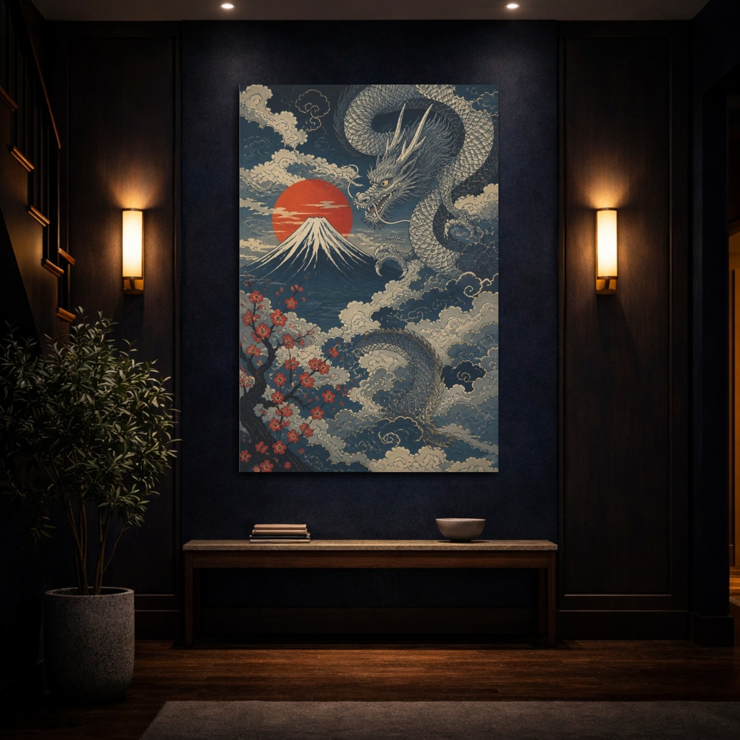 Mockup 4. Japanese Dragon Over Fuji shown as canvas print
