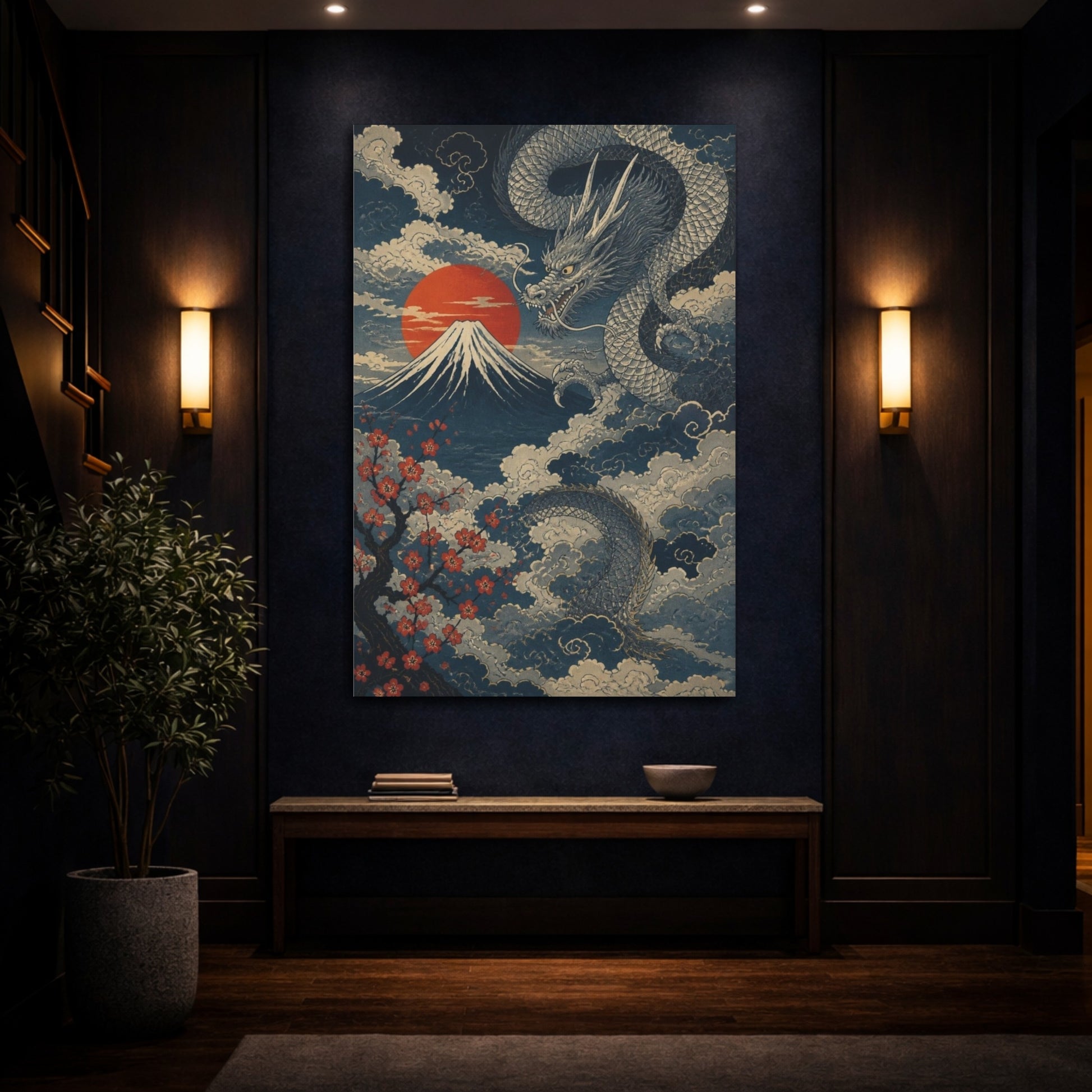 Mockup 4. Japanese Dragon Over Fuji shown as canvas print