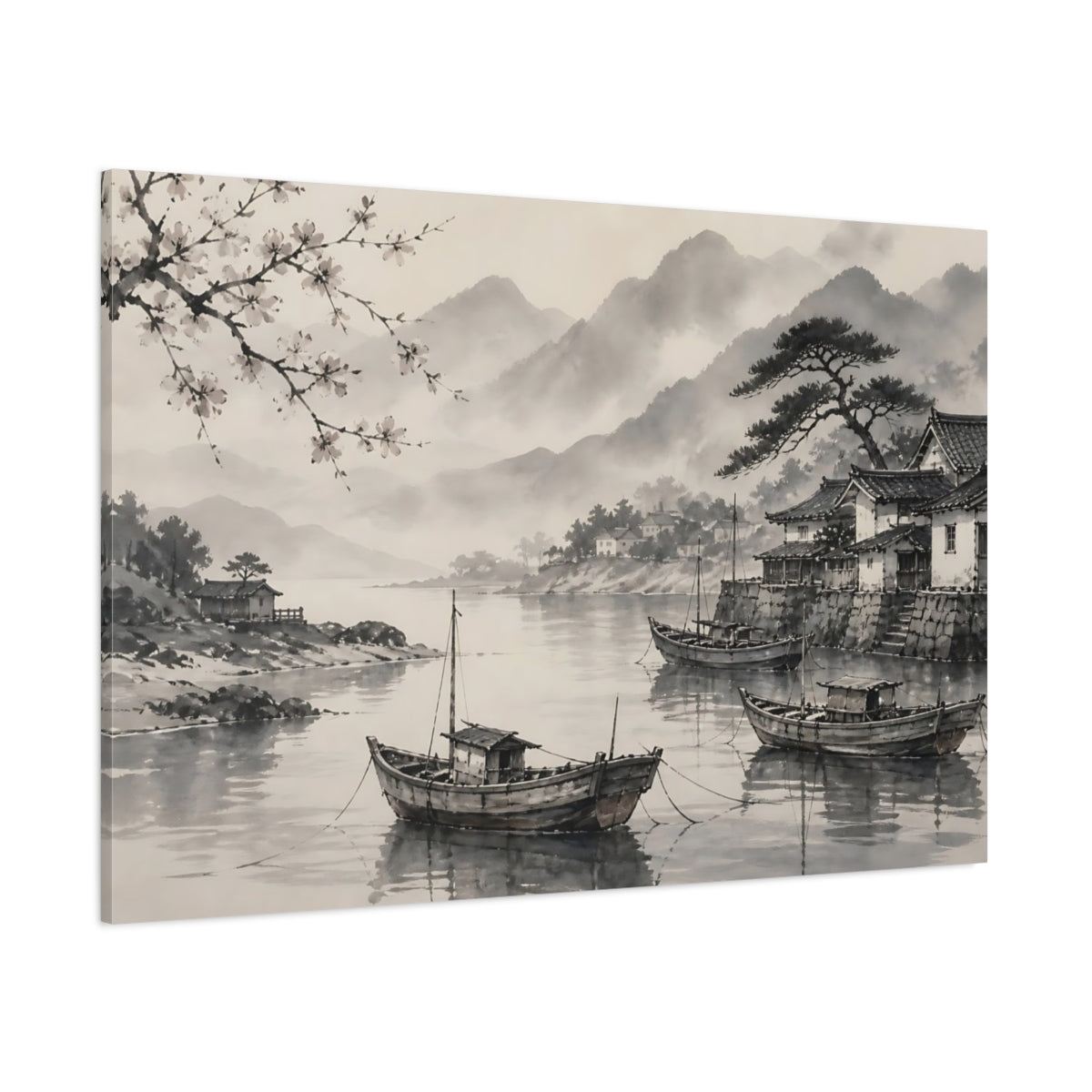Side Mockup 1. Japanese Fishing Boats shown as canvas print