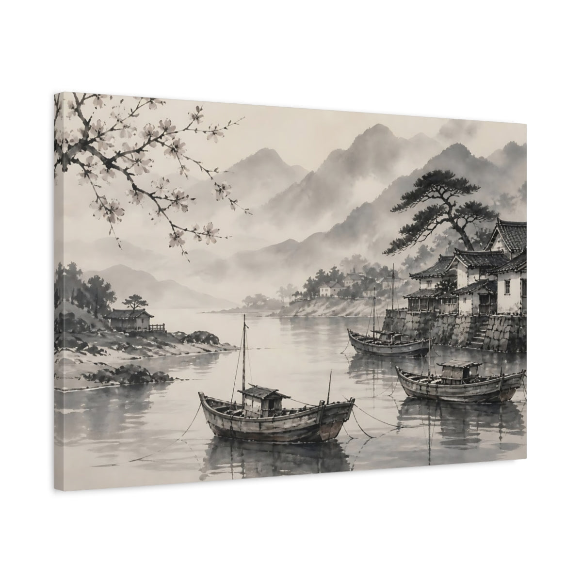 Side Mockup 2. Japanese Fishing Boats shown as canvas print