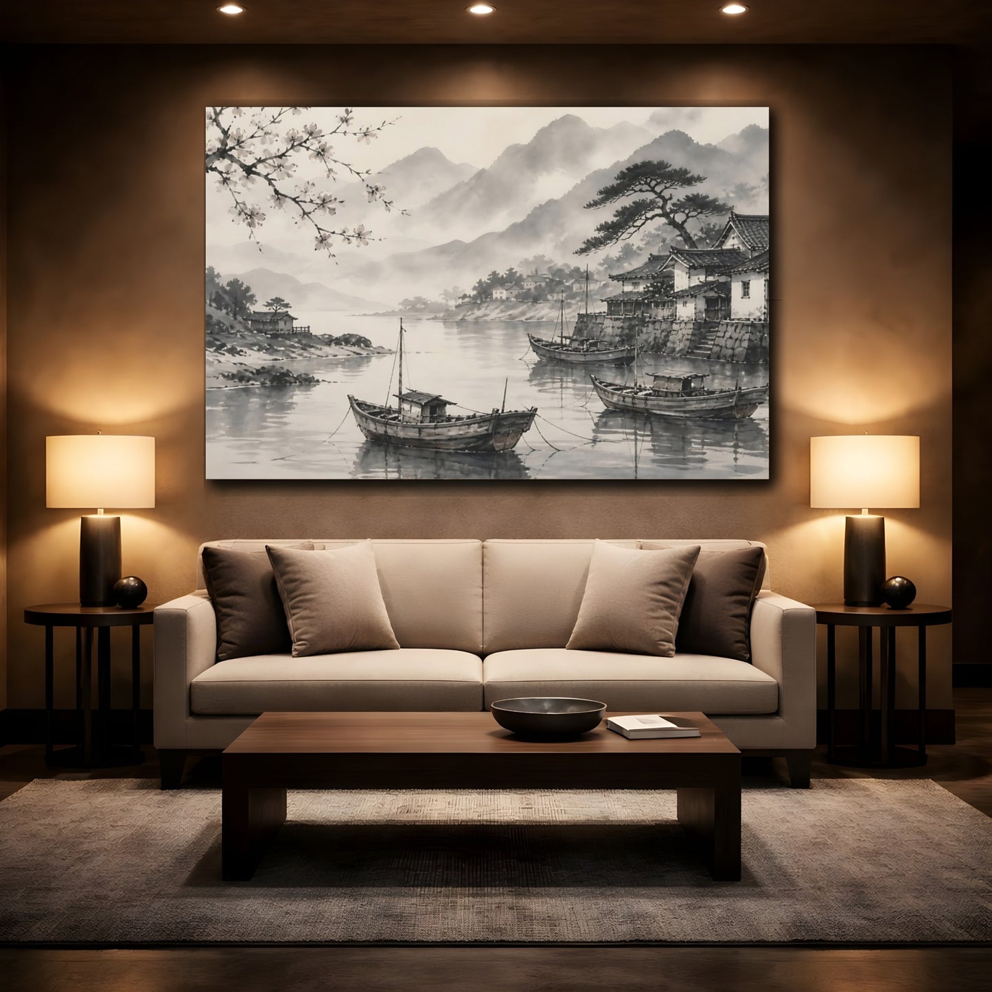 Mockup 2. Japanese Fishing Boats shown as canvas print
