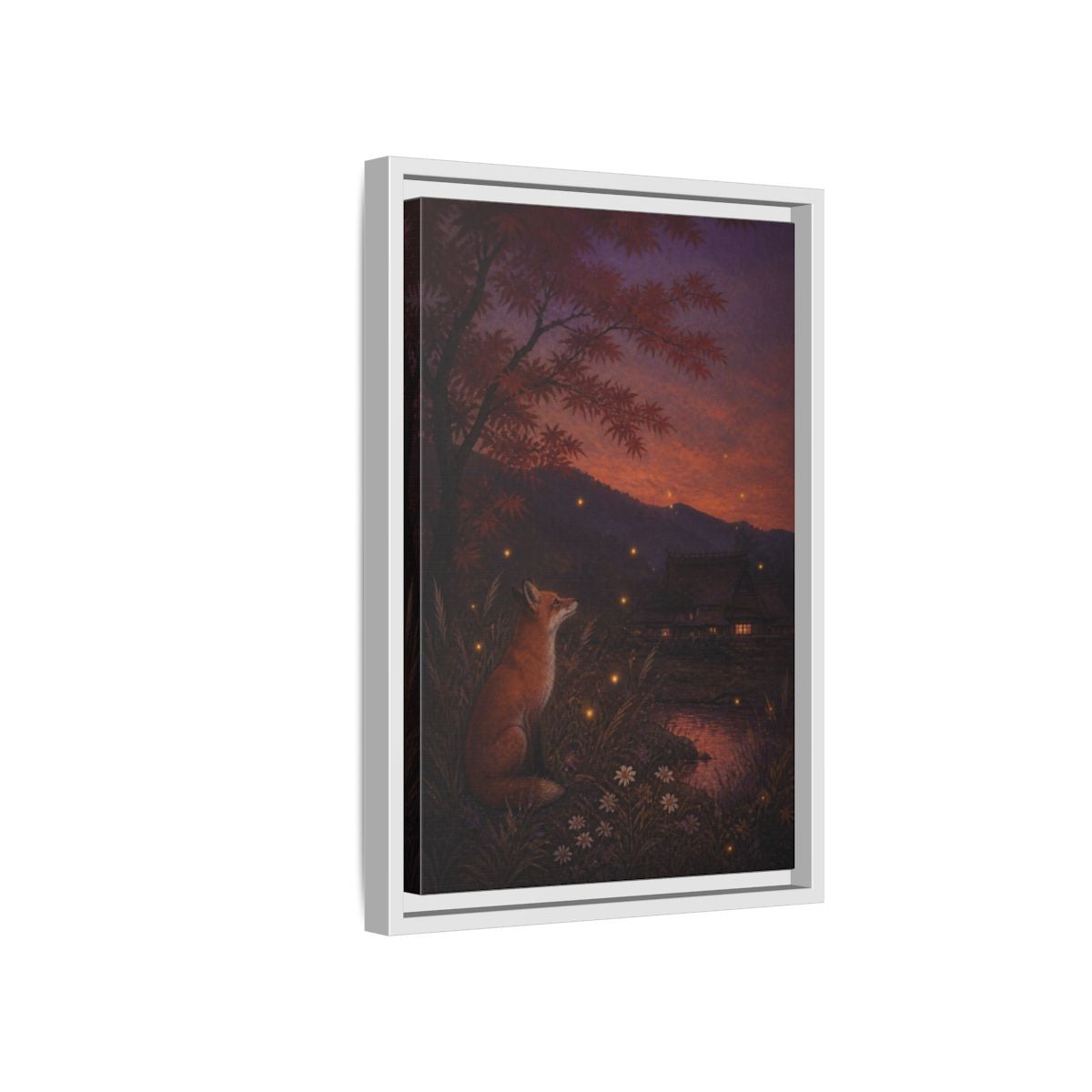 Side Mockup 4. Japanese Fox At Dusk shown as framed canvas print
