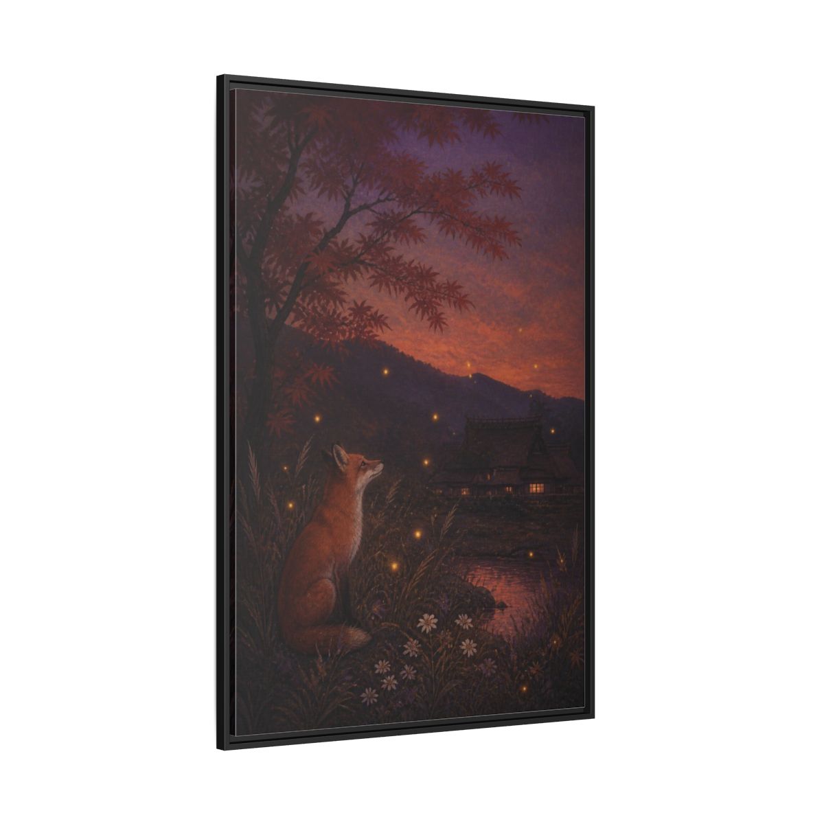 Side Mockup 12. Japanese Fox At Dusk shown as framed canvas print