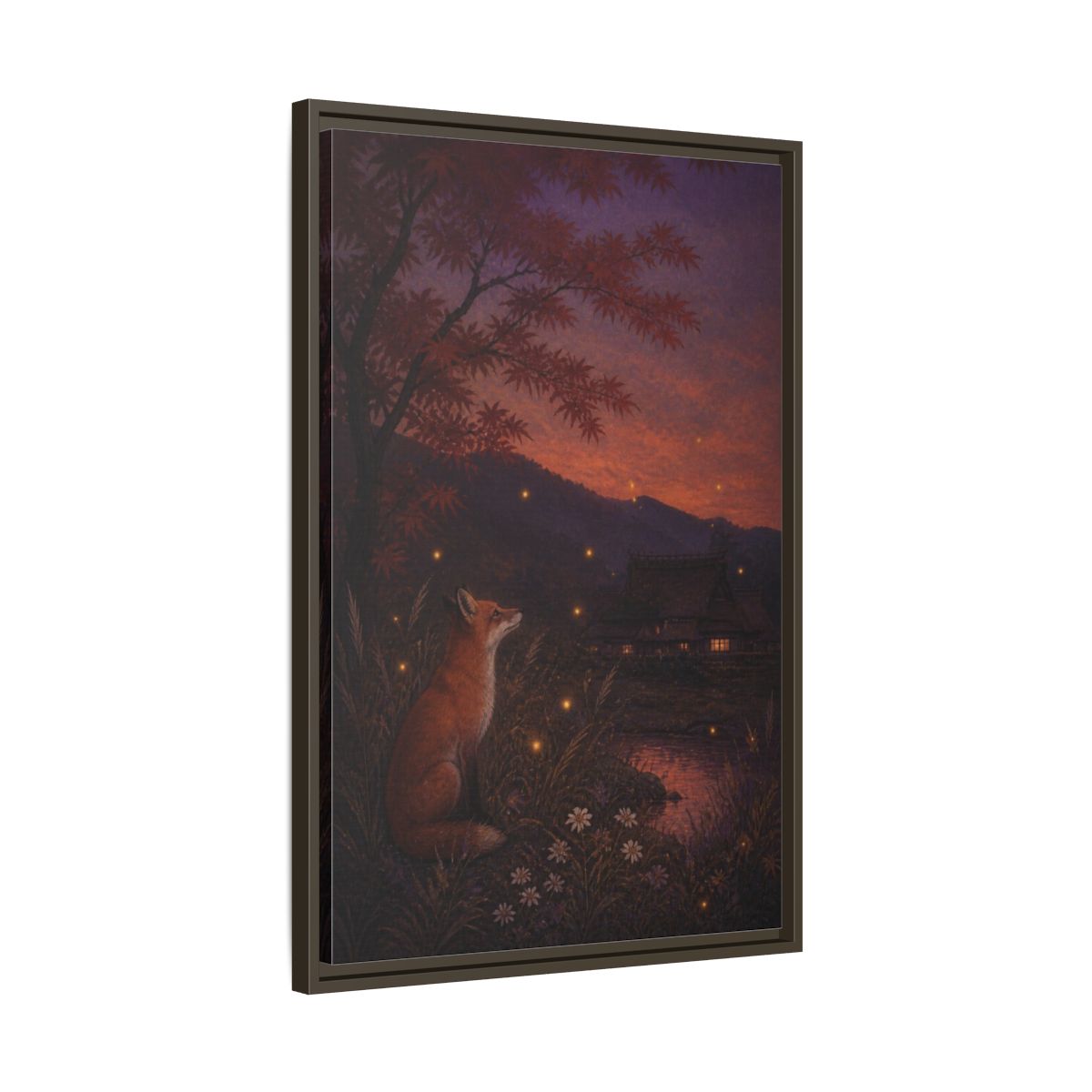 Side Mockup 11. Japanese Fox At Dusk shown as framed canvas print
