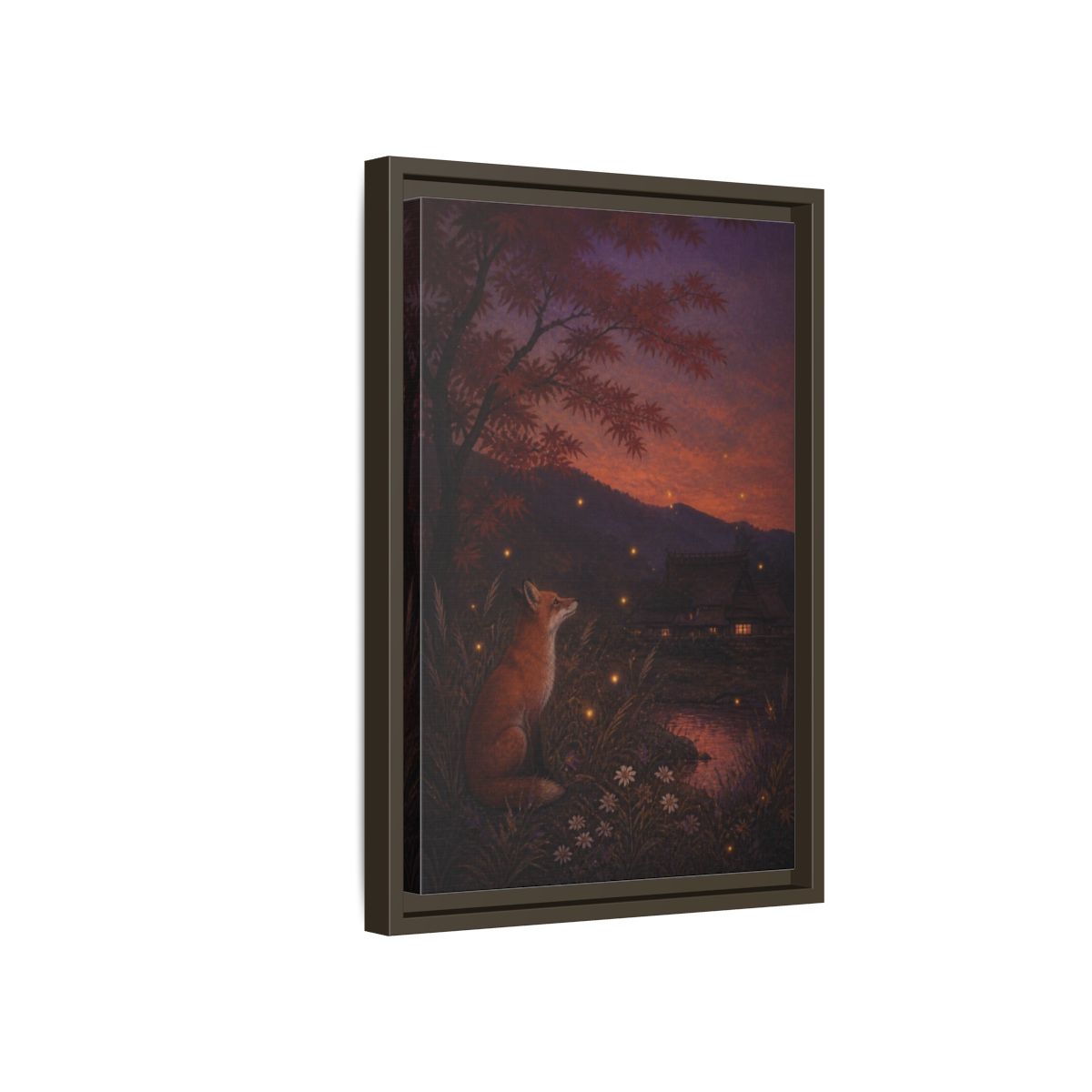 Side Mockup 5. Japanese Fox At Dusk shown as framed canvas print