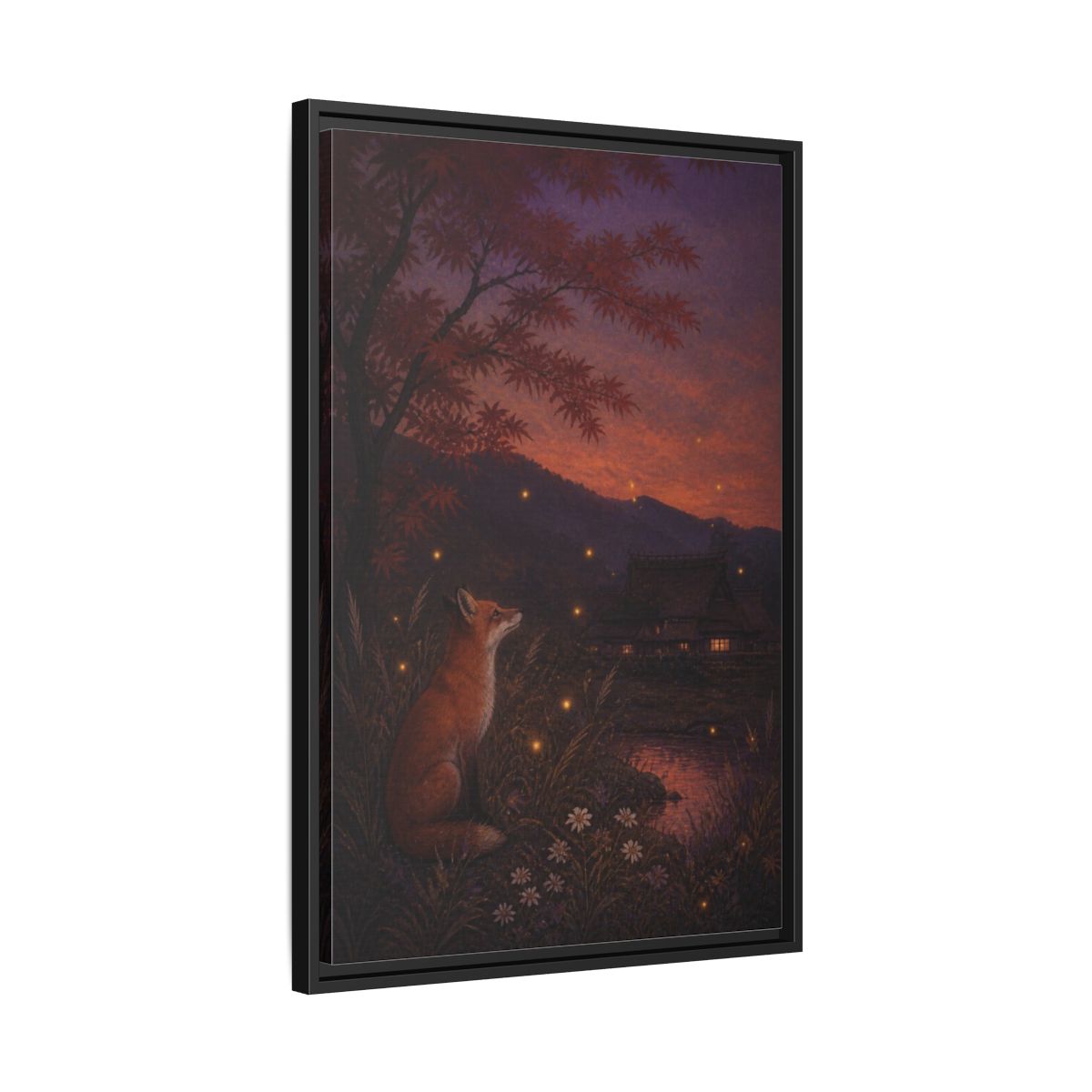 Side Mockup 14. Japanese Fox At Dusk shown as framed canvas print
