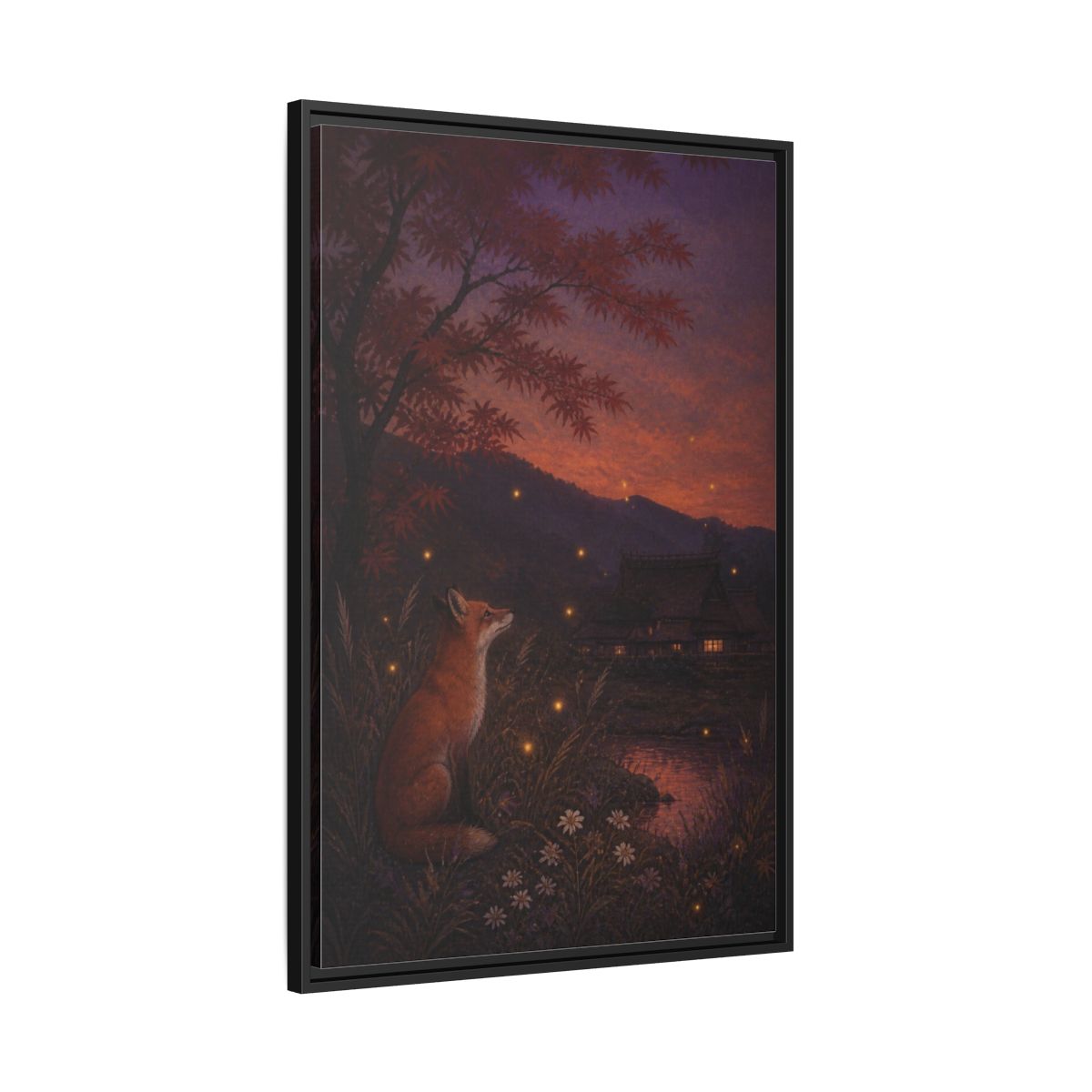 Side Mockup 13. Japanese Fox At Dusk shown as framed canvas print