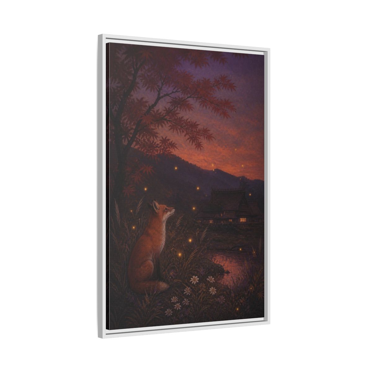 Side Mockup 9. Japanese Fox At Dusk shown as framed canvas print