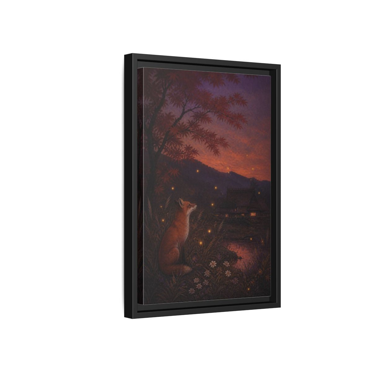 Side Mockup 6. Japanese Fox At Dusk shown as framed canvas print