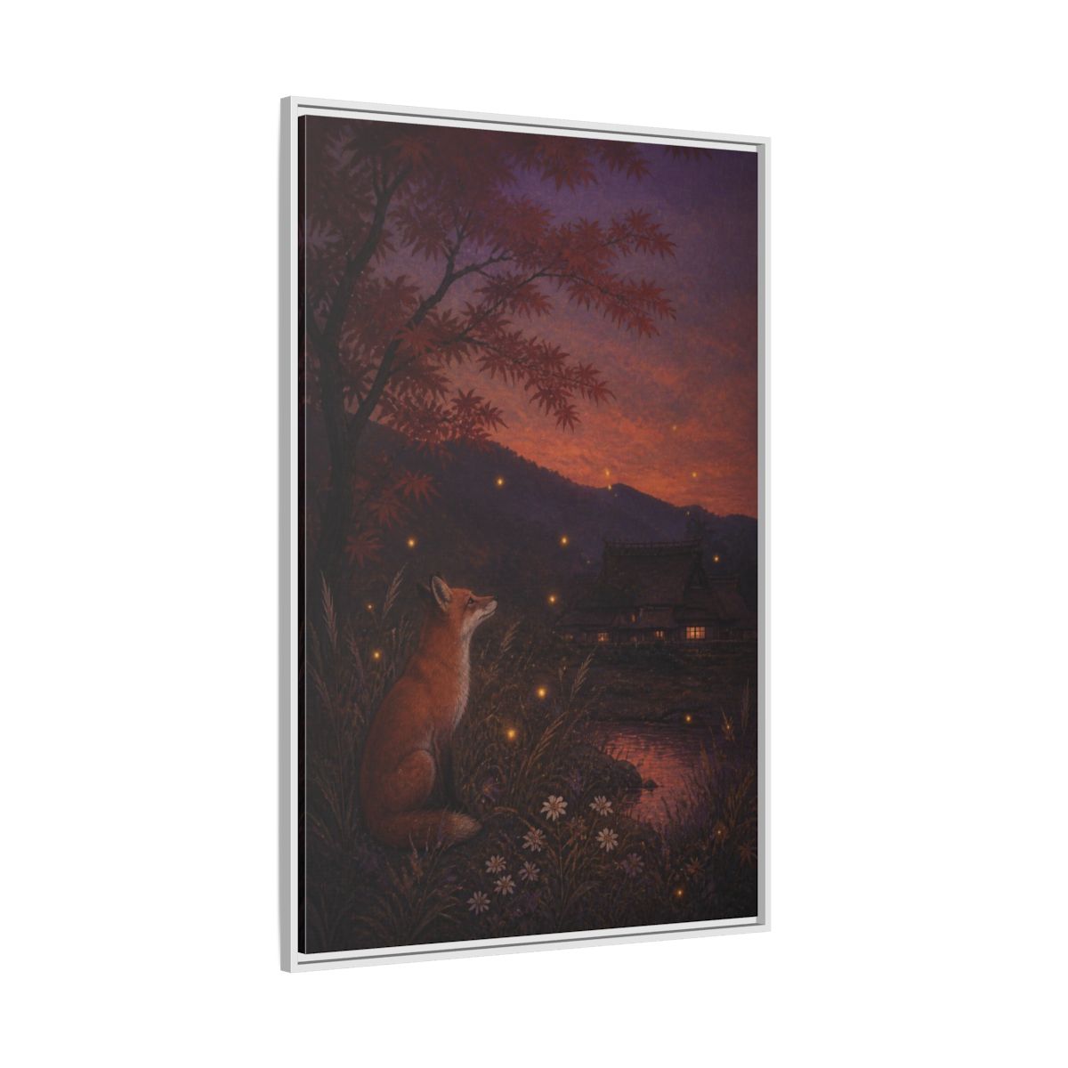 Side Mockup 7. Japanese Fox At Dusk shown as framed canvas print