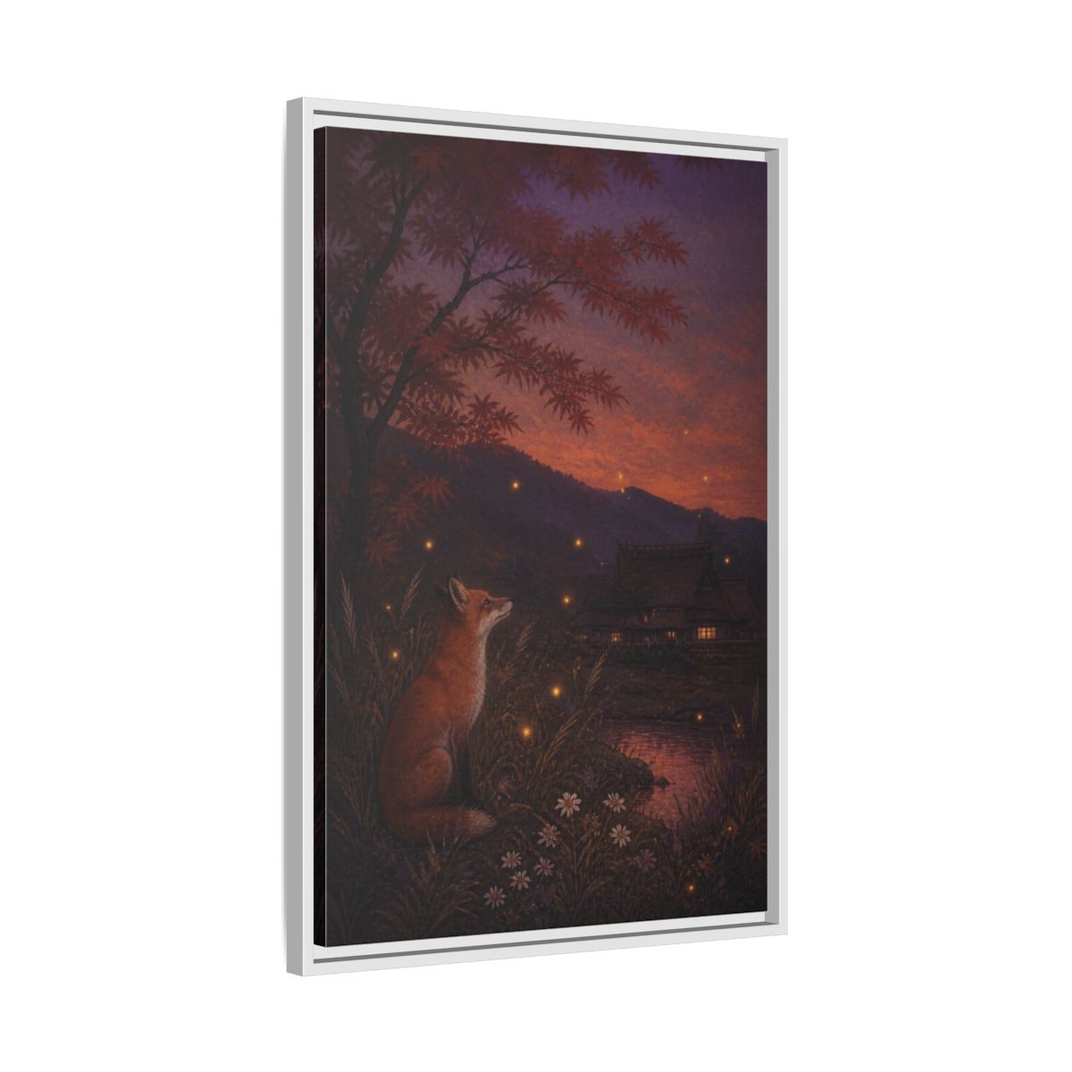 Side Mockup 10. Japanese Fox At Dusk shown as framed canvas print