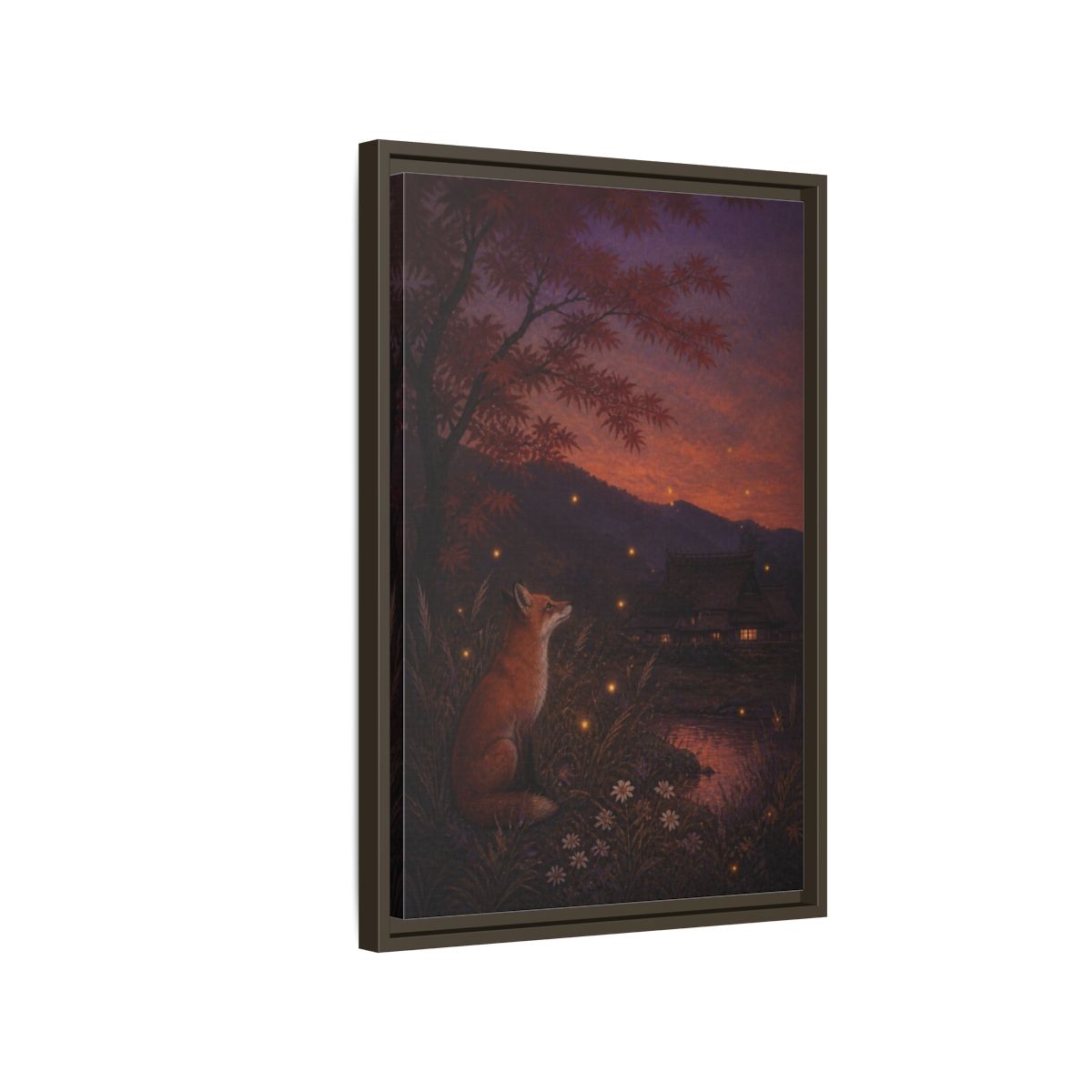 Side Mockup 2. Japanese Fox At Dusk shown as framed canvas print
