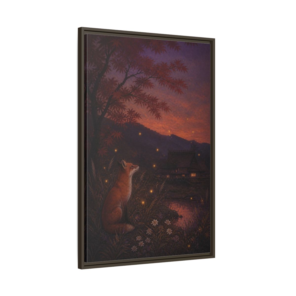 Main Mockup. Japanese Fox At Dusk shown as framed canvas print