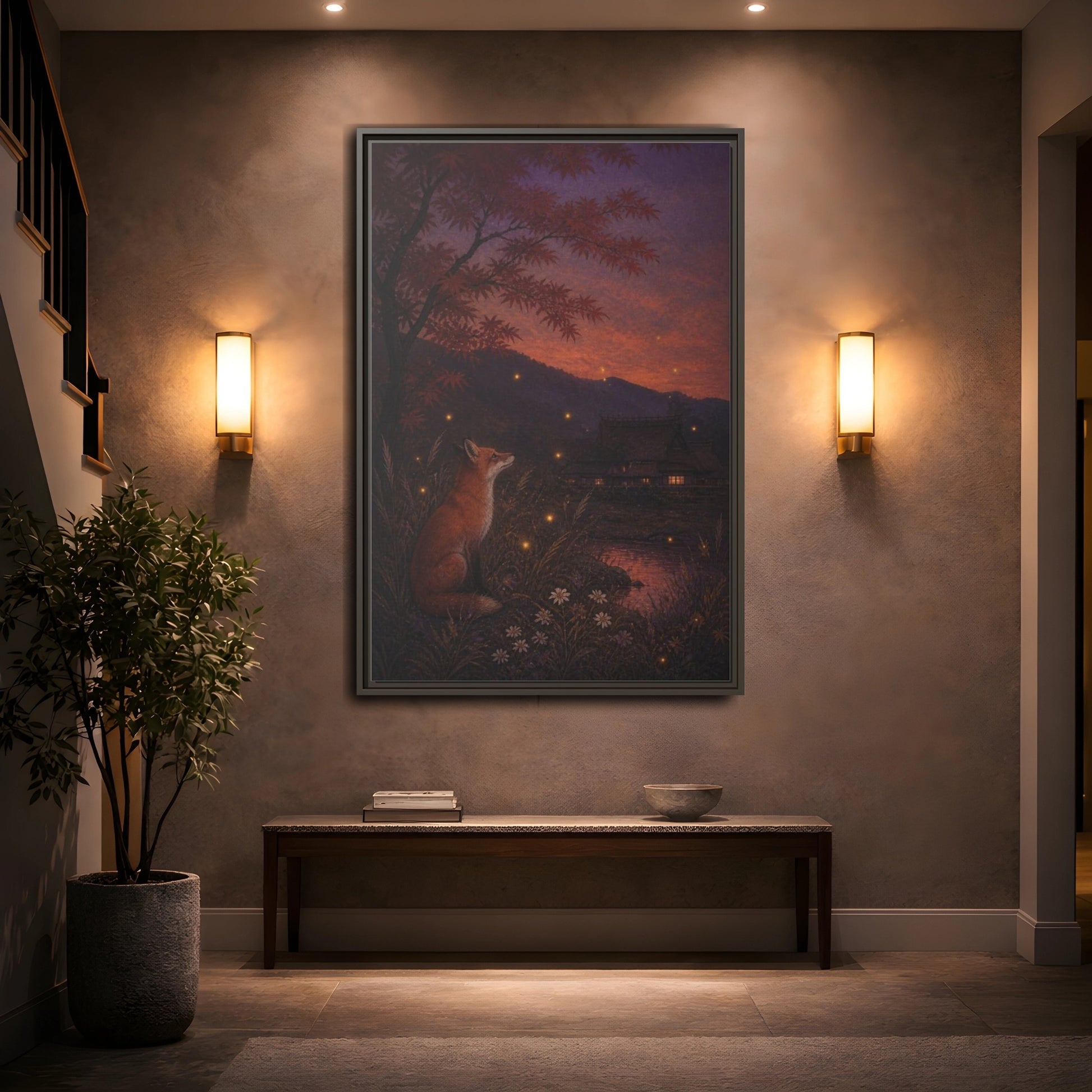 Mockup 2. Japanese Fox At Dusk shown as framed canvas print
