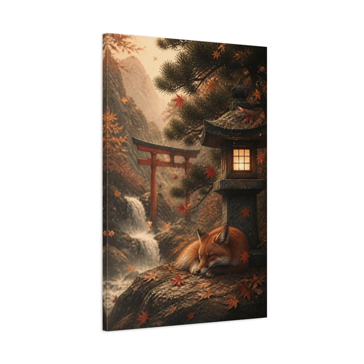 Main Mockup. Japanese Fox At Shrine shown as canvas print