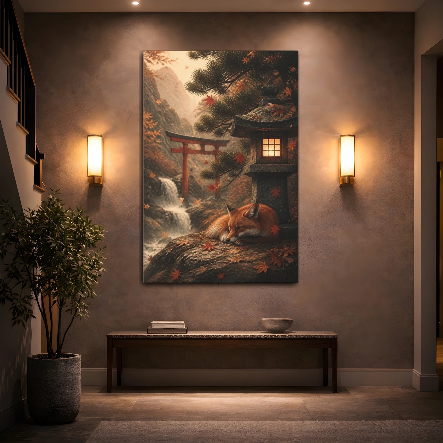 Mockup 2. Japanese Fox At Shrine shown as canvas print