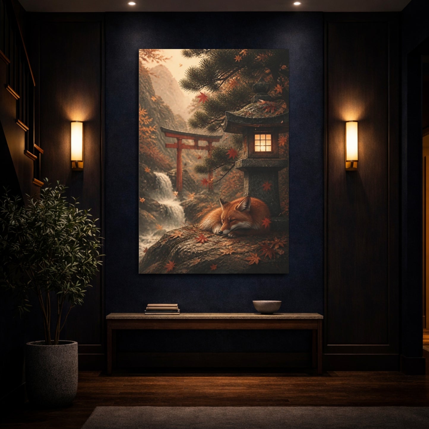 Mockup 4. Japanese Fox At Shrine shown as canvas print