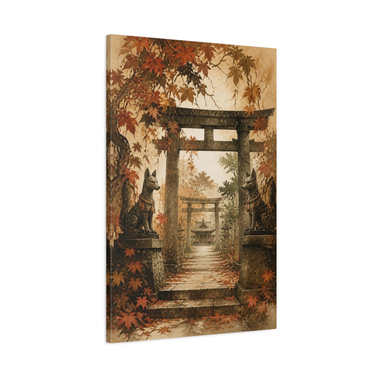 Main Mockup. Japanese Fox Guardians shown as canvas print