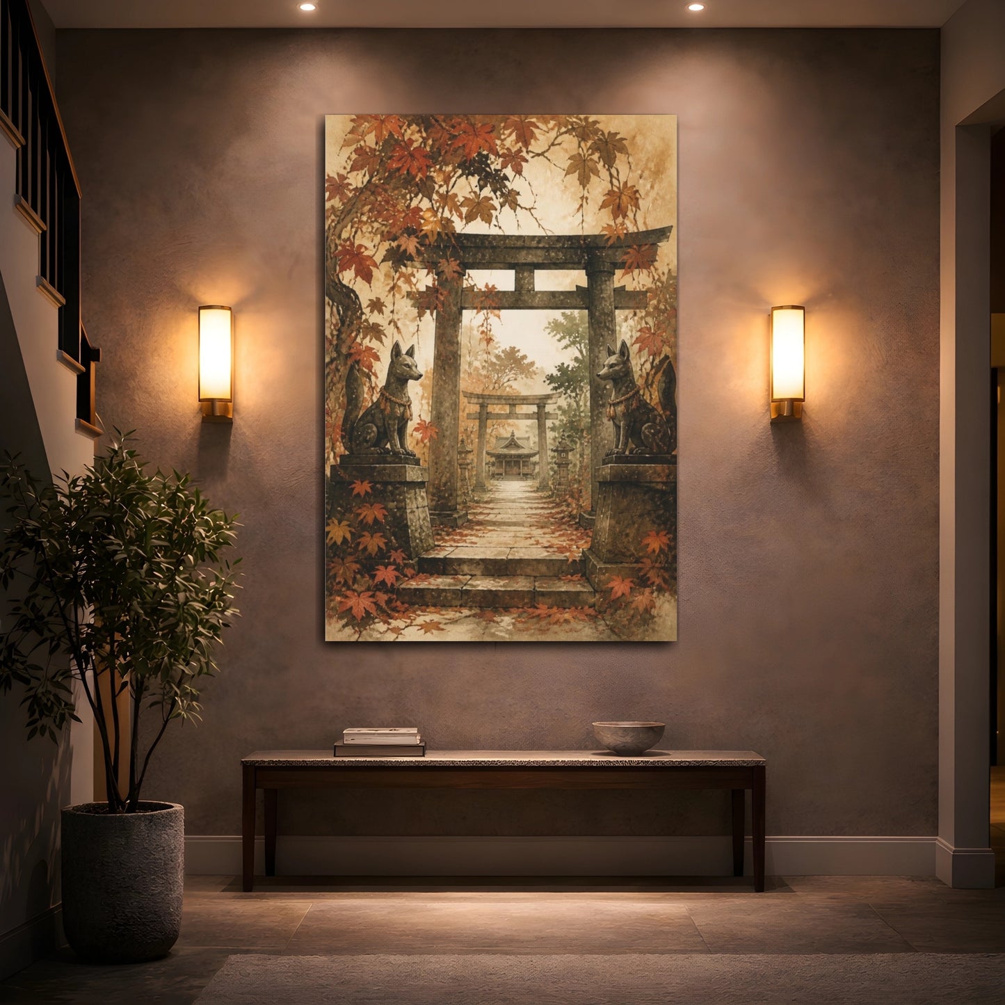 Mockup 2. Japanese Fox Guardians shown as canvas print