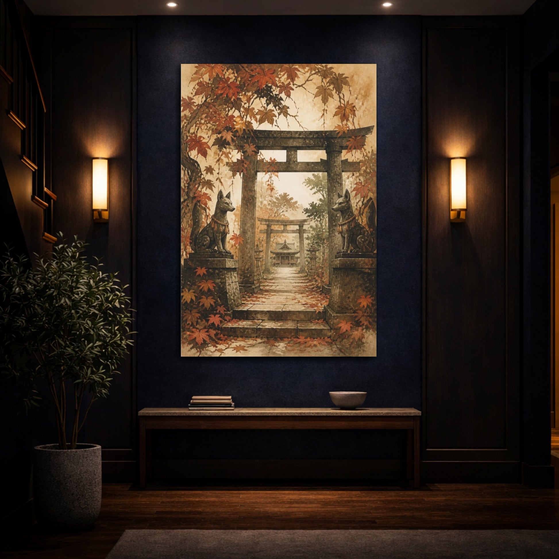 Mockup 4. Japanese Fox Guardians shown as canvas print