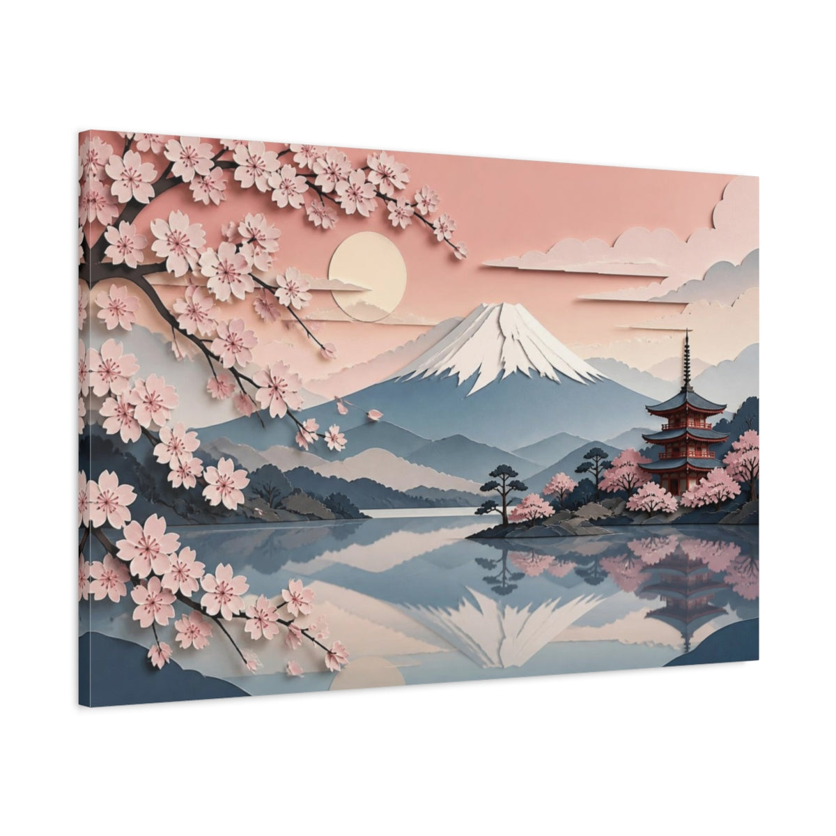 Main Mockup. Japanese Fuji Cherry Blossoms shown as canvas print