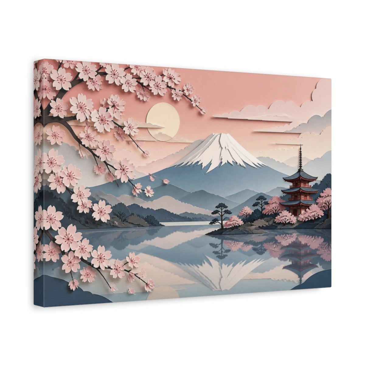Side Mockup 4. Japanese Fuji Cherry Blossoms shown as canvas print