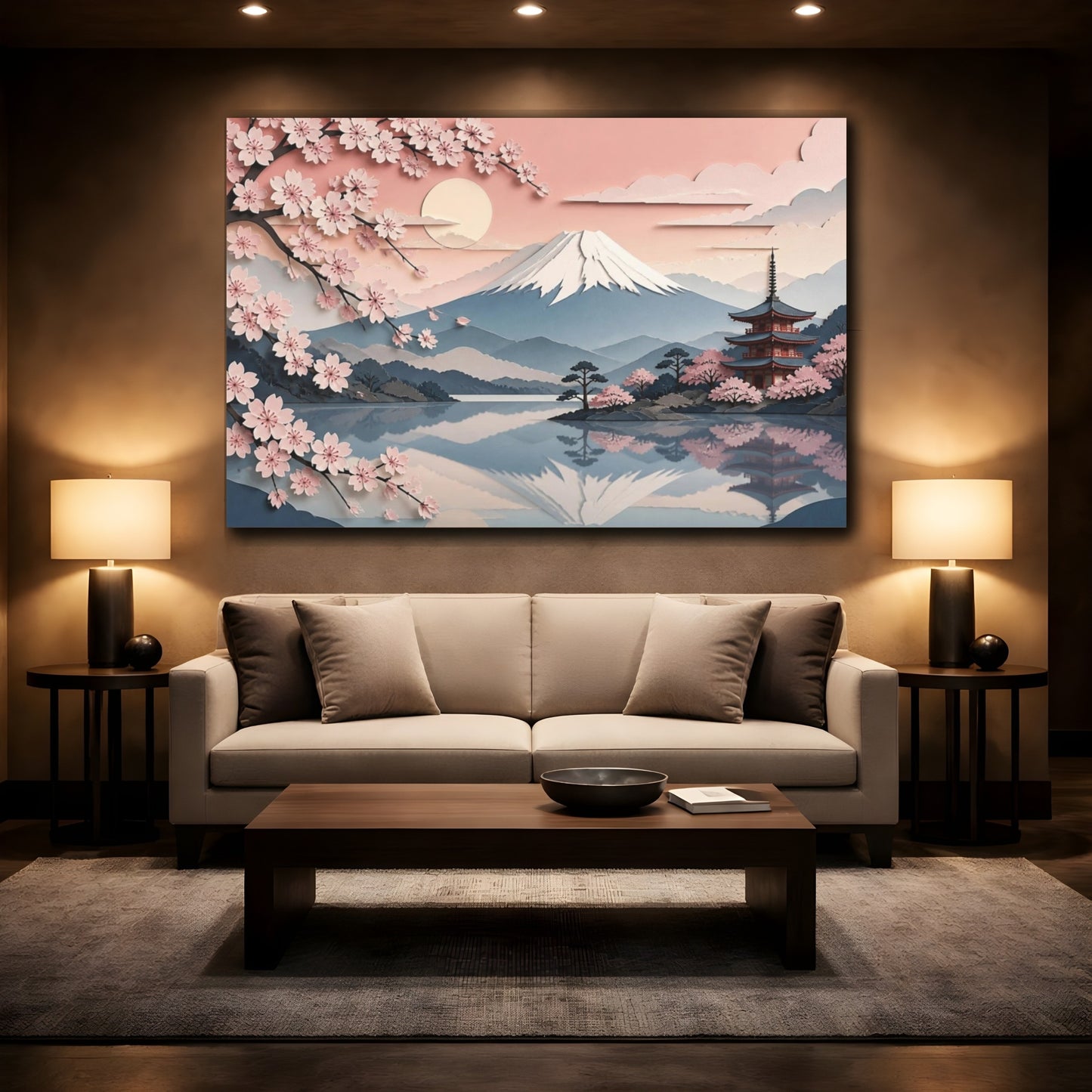 Mockup 2. Japanese Fuji Cherry Blossoms shown as canvas print
