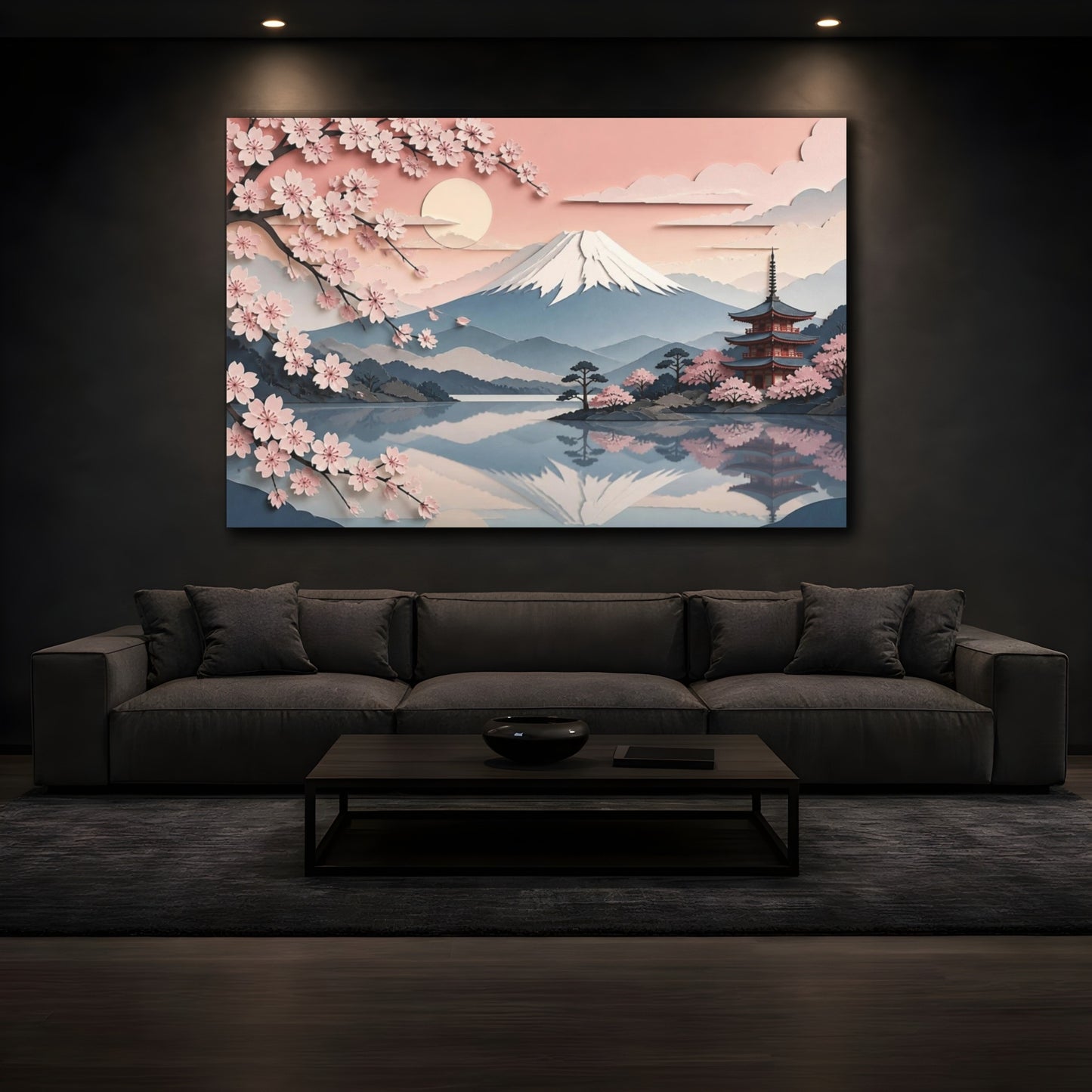Mockup 3. Japanese Fuji Cherry Blossoms shown as canvas print