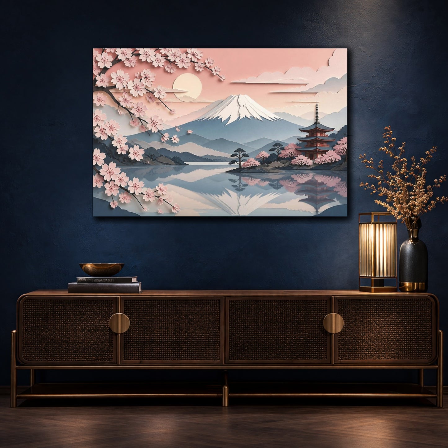 Mockup 4. Japanese Fuji Cherry Blossoms shown as canvas print